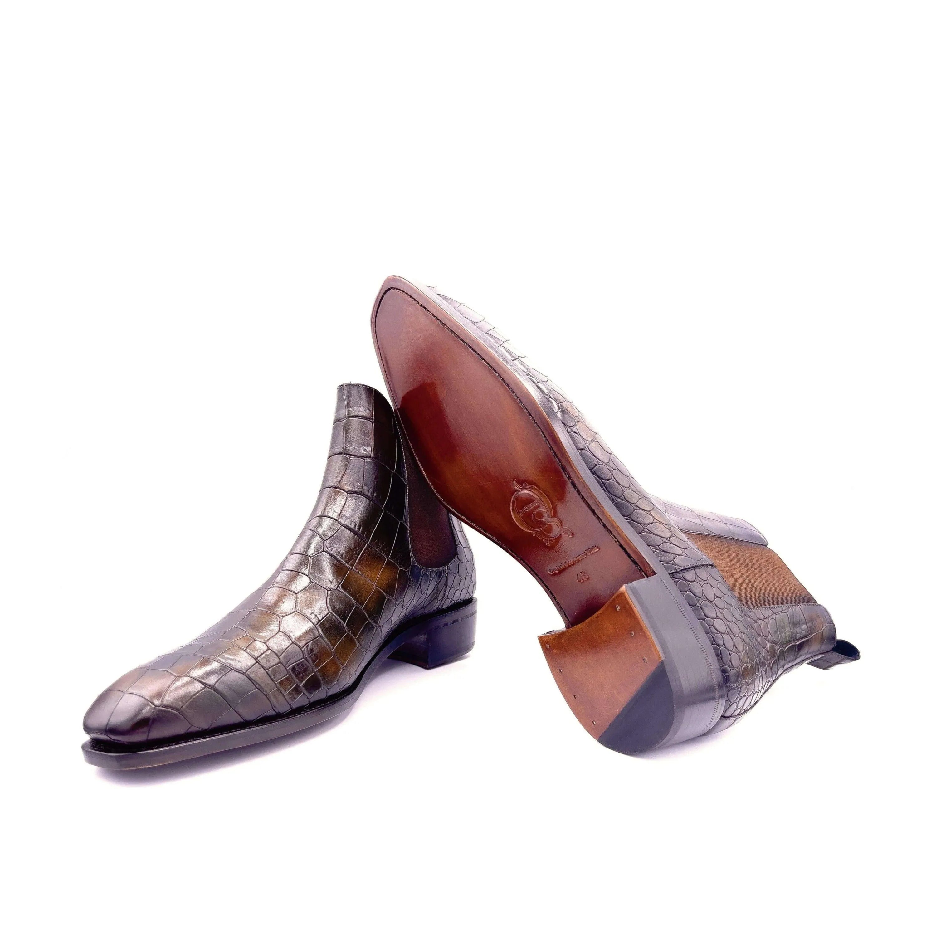 Brown crocodile-patterned Cairo Patina Chelsea Boots for sophisticated style