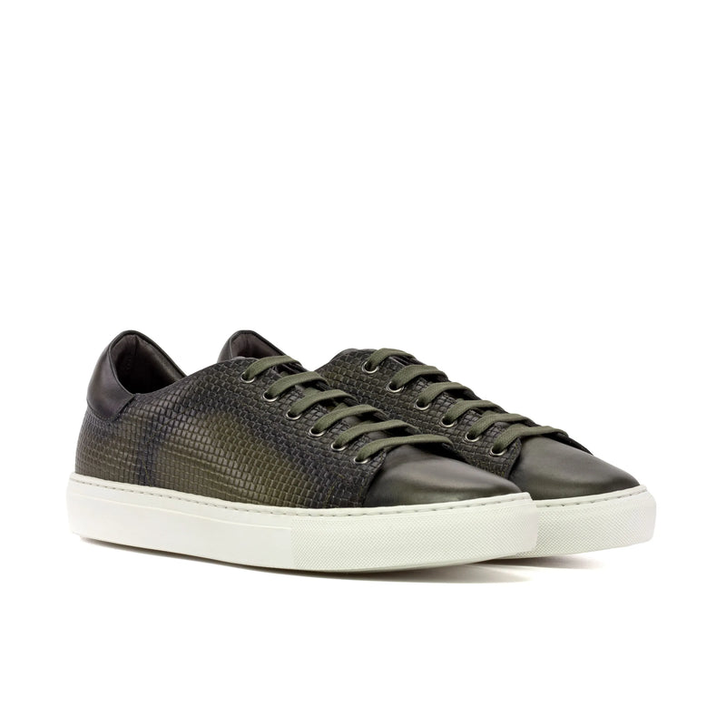 Olive green leather CapaThree Trainer Sneaker II showcasing stylish and comfortable design