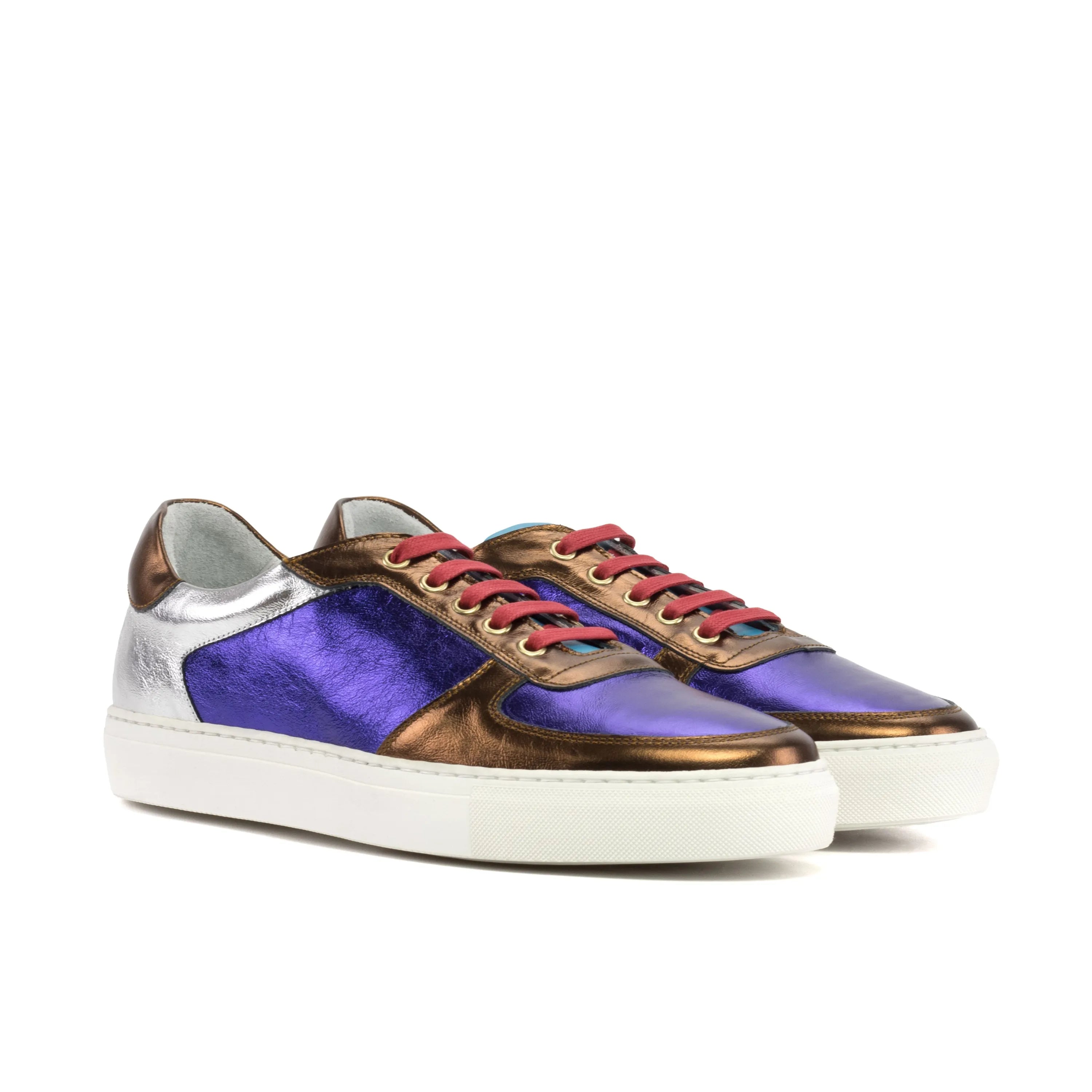 Metallic purple and bronze Carbon Low Top Sneaker II made with metallic Italian leather