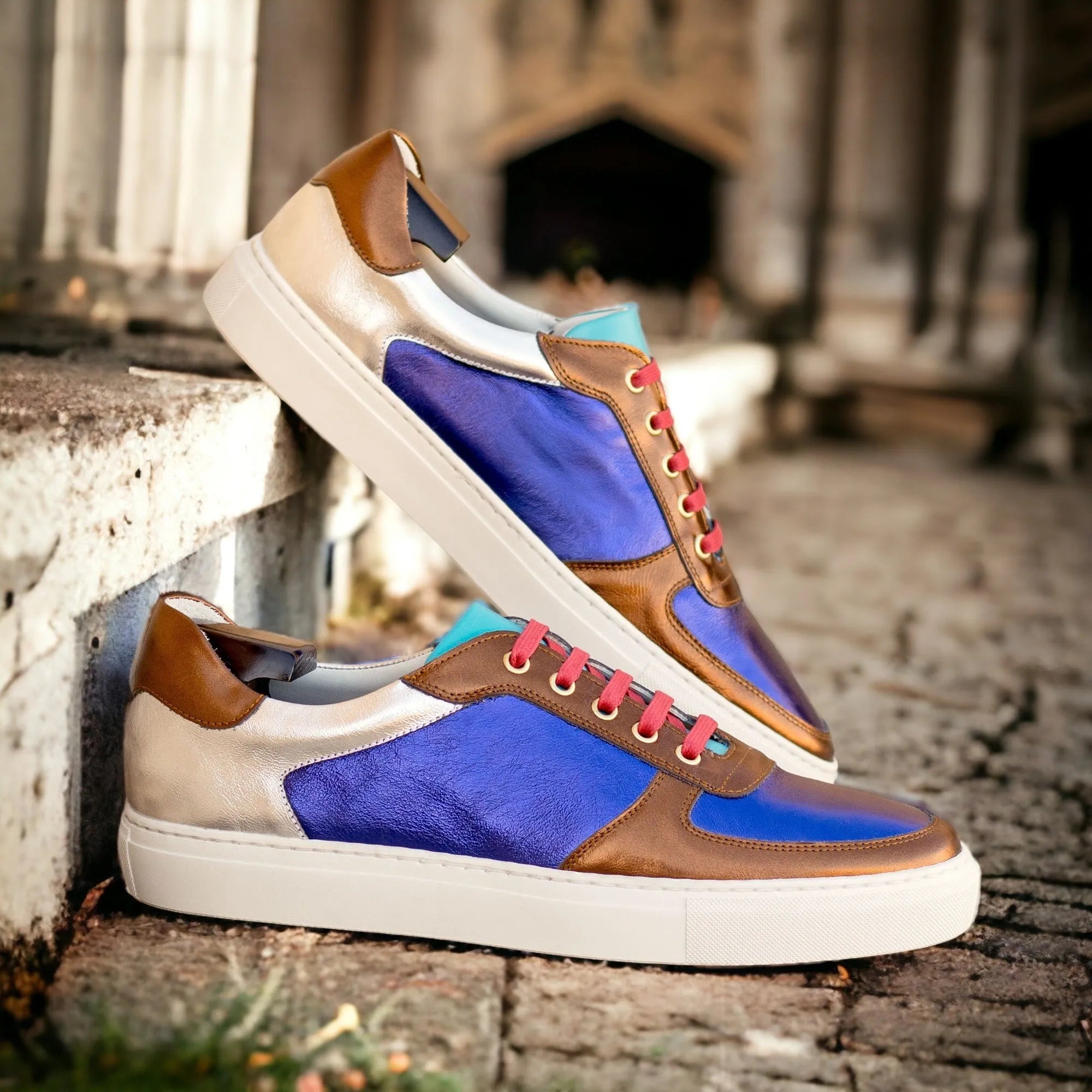 Colorful Carbon Low Top Sneakers made of Metallic Italian Leather for stylish trainer sneakers