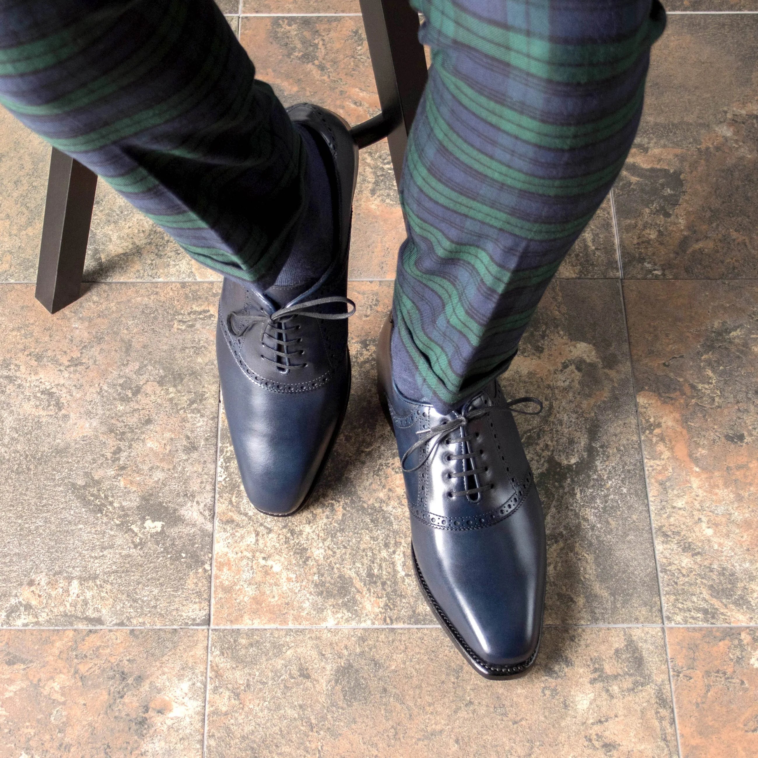 Blue leather Carmine Saddle shoes, stylish and perfect for formal occasions