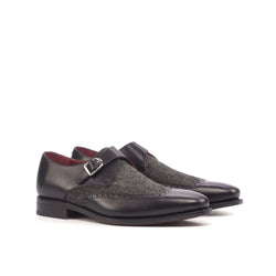 Pair of black leather and tweed Caval Single Monk II shoes for men