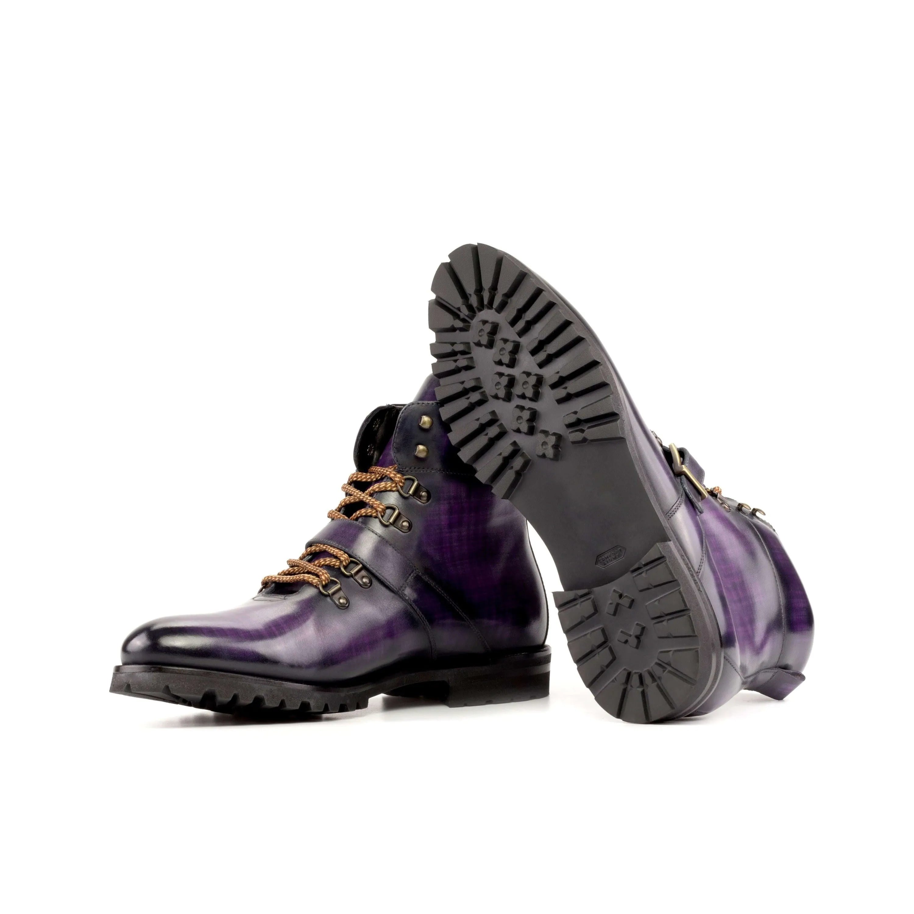 Purple leather Cayman Patina Hiking Boots designed for style and durability in outdoor adventures