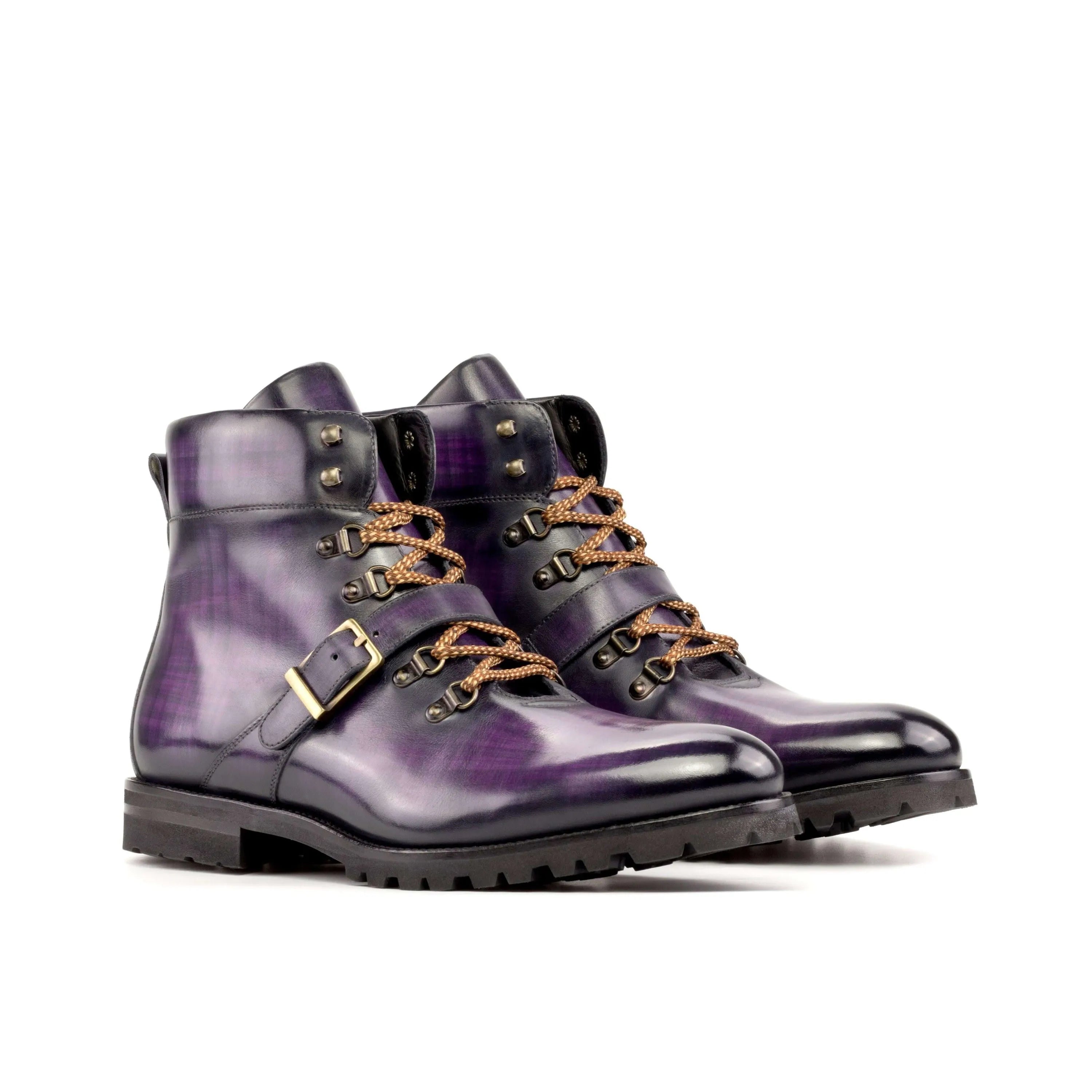 Purple leather Cayman Patina Hiking Boots designed for comfort and durability
