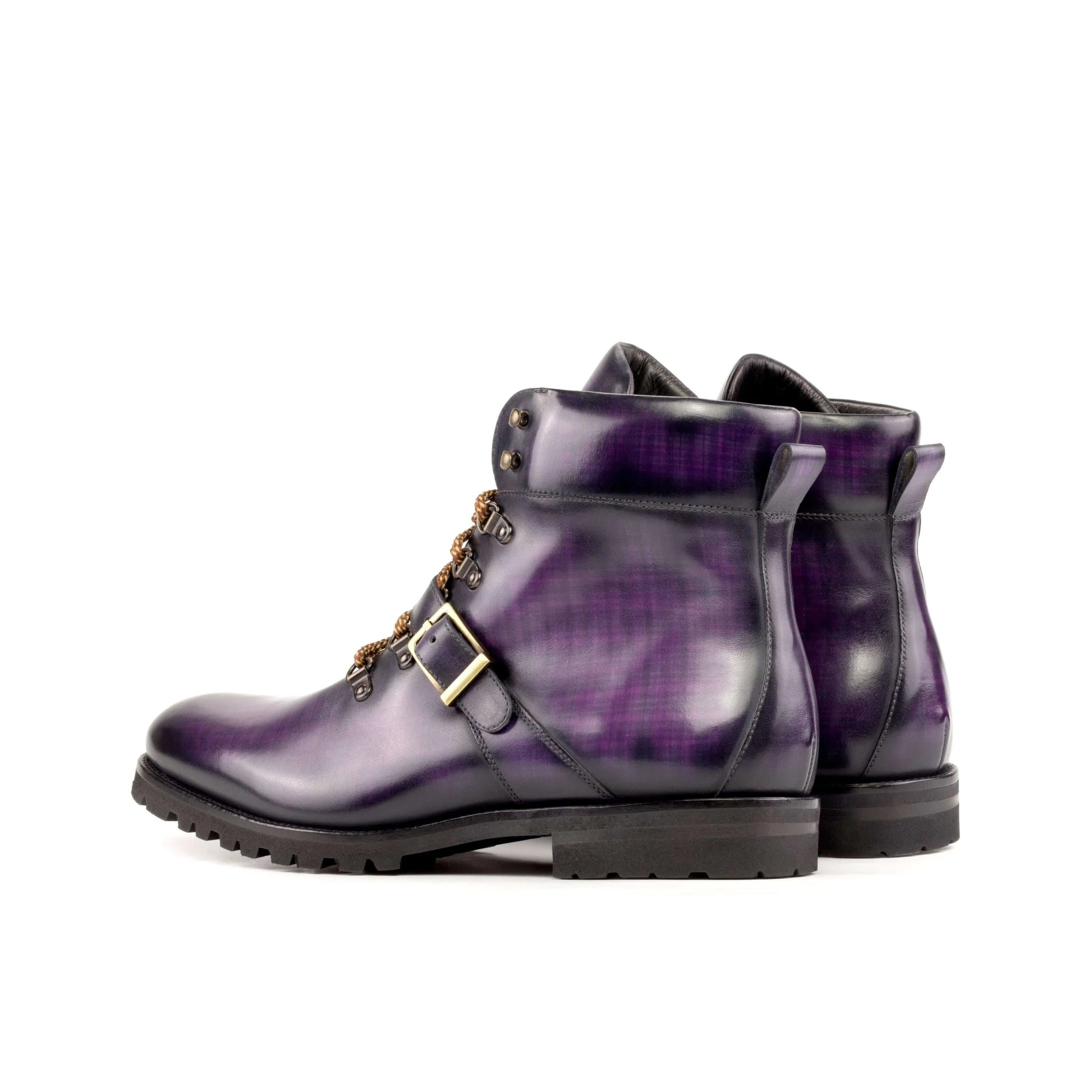 Purple leather ankle boots from Cayman Patina Hiking collection for stylish outdoor adventures