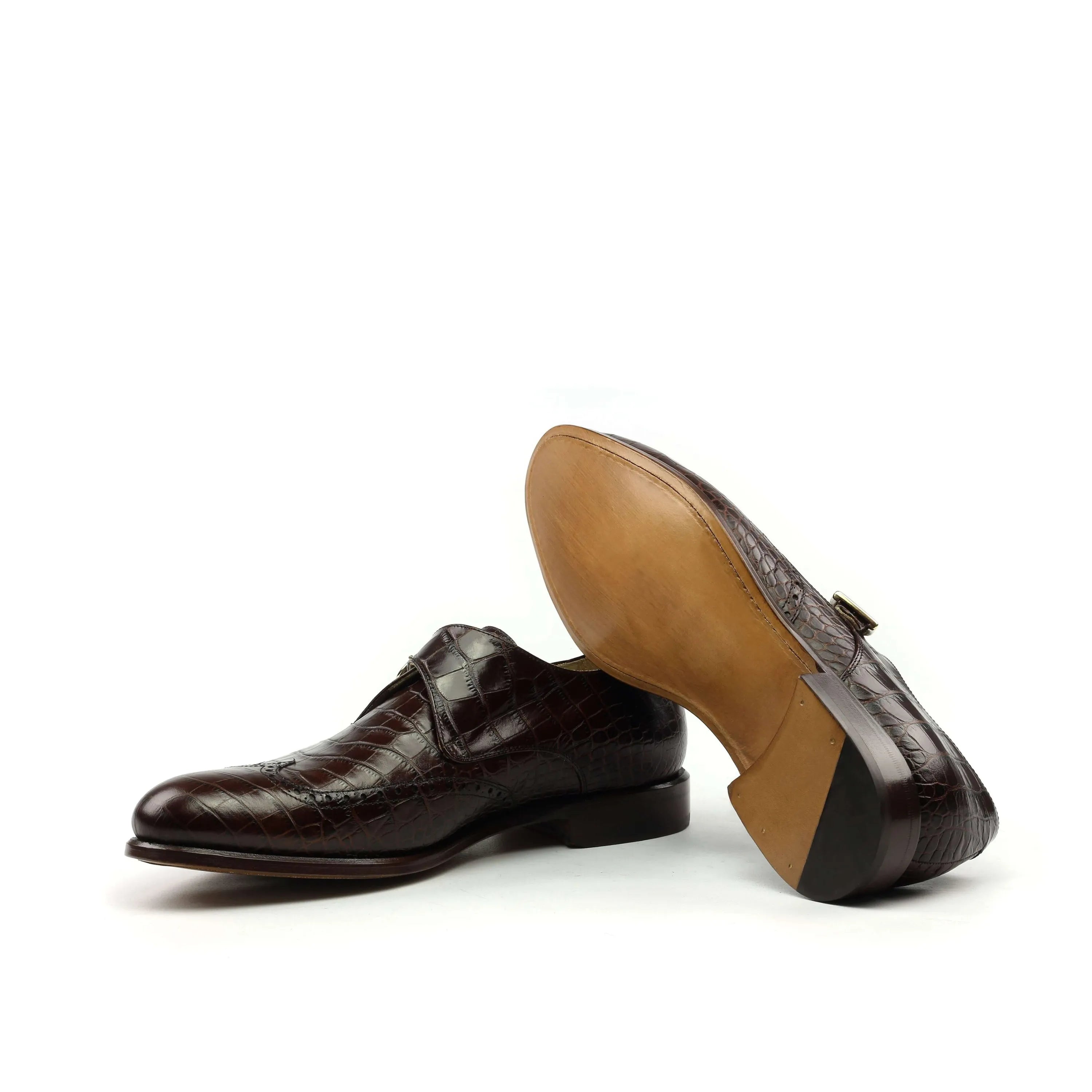 Brown leather Ceaser Single Monk strap shoes for stylish formal occasions