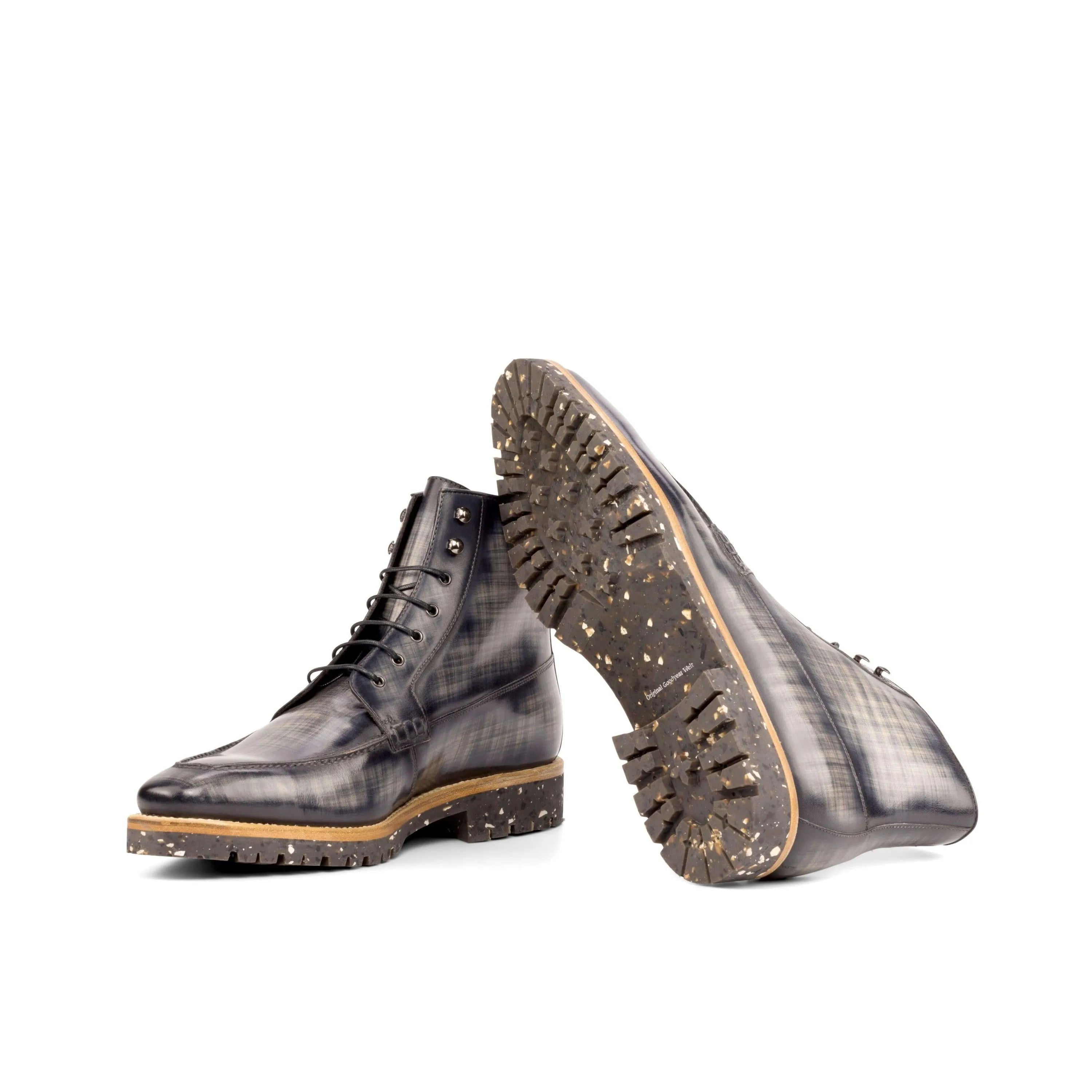 Gray leather lace-up CEO Patina Moc Boots designed for the fast lane and stylish comfort