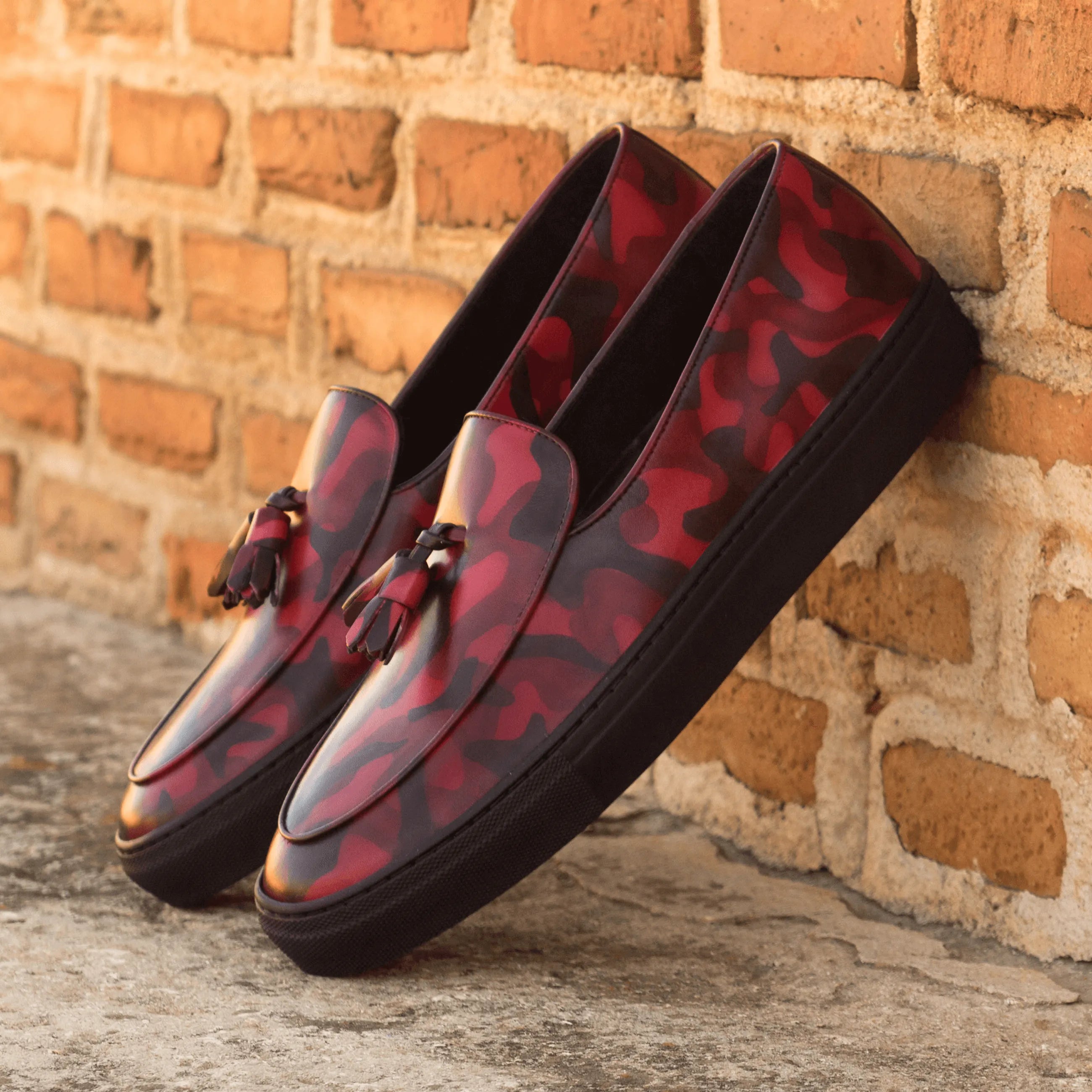 Red camouflage tassel loafers from Chappo Patina Belgian sneaker collection