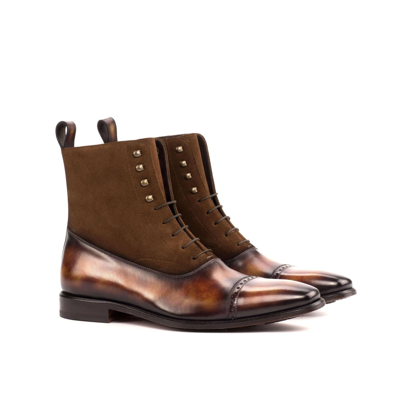Brown leather and suede lace-up Chavez Patina Balmoral Boots II showcasing elegance and style