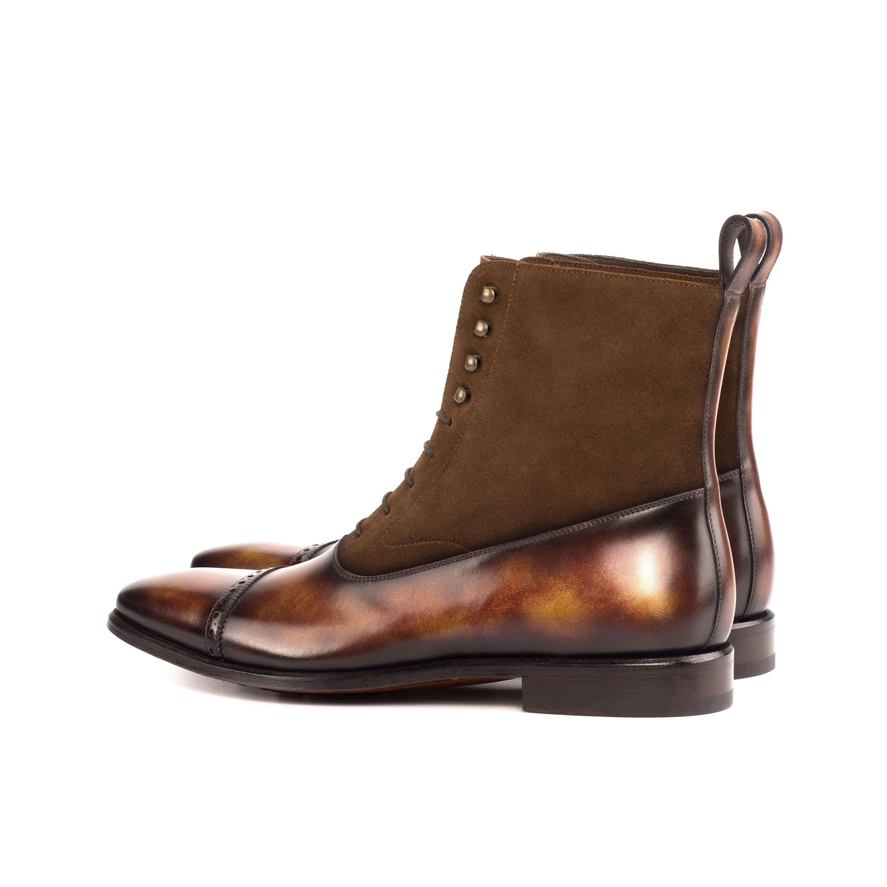 Brown leather and suede Chavez Patina Balmoral Boots showcasing elegant design elements