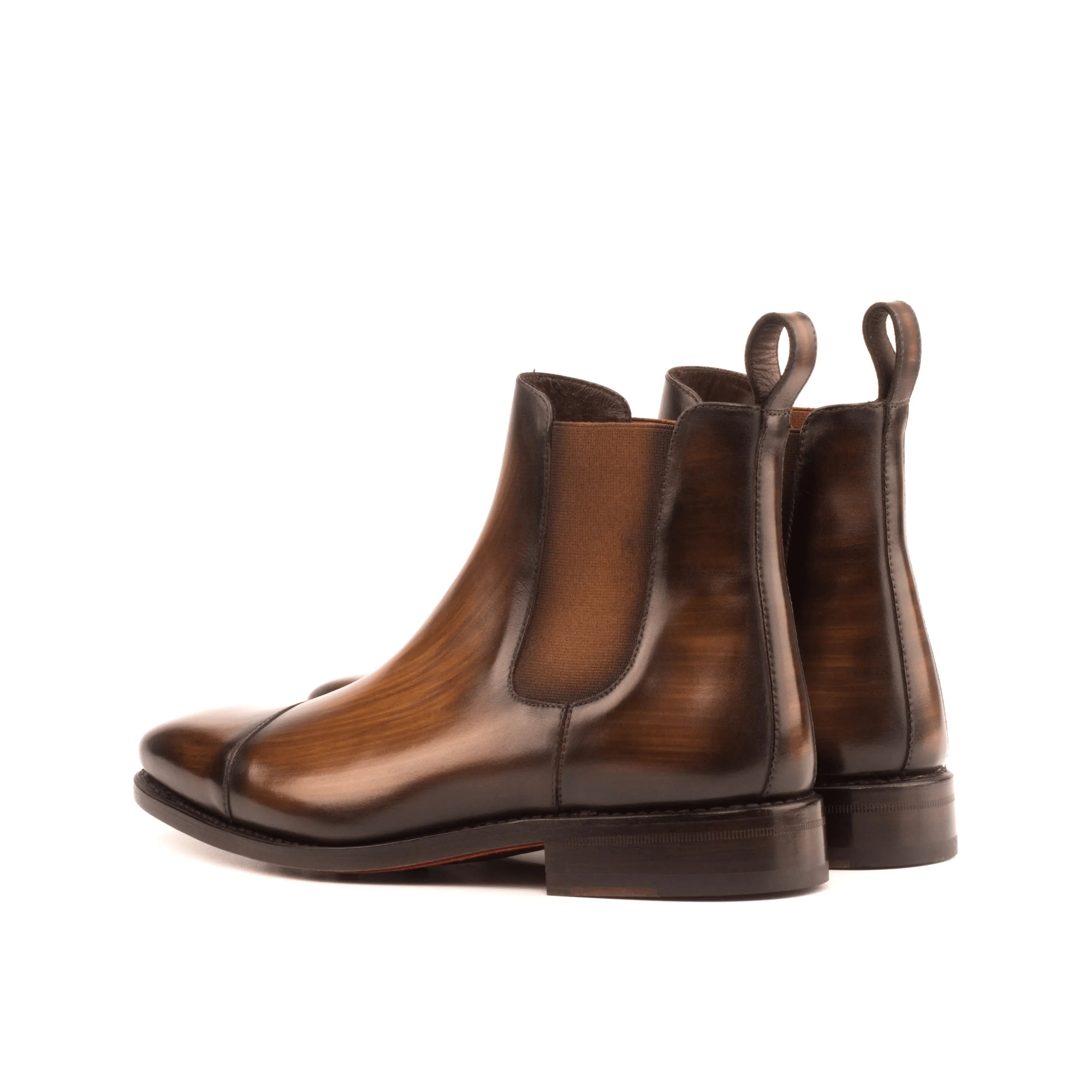 Brown leather Chayton Patina Chelsea Boots showcasing elegant style and craftsmanship