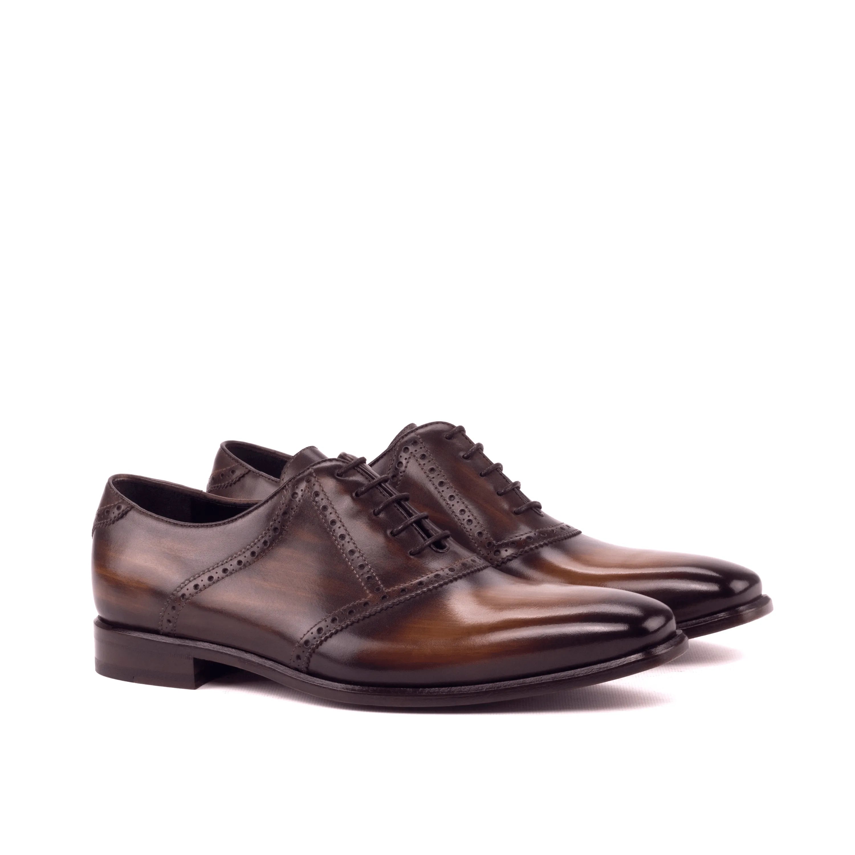 Brown leather Chhota Saddle Patina shoes II showcasing exquisite crust patina finish