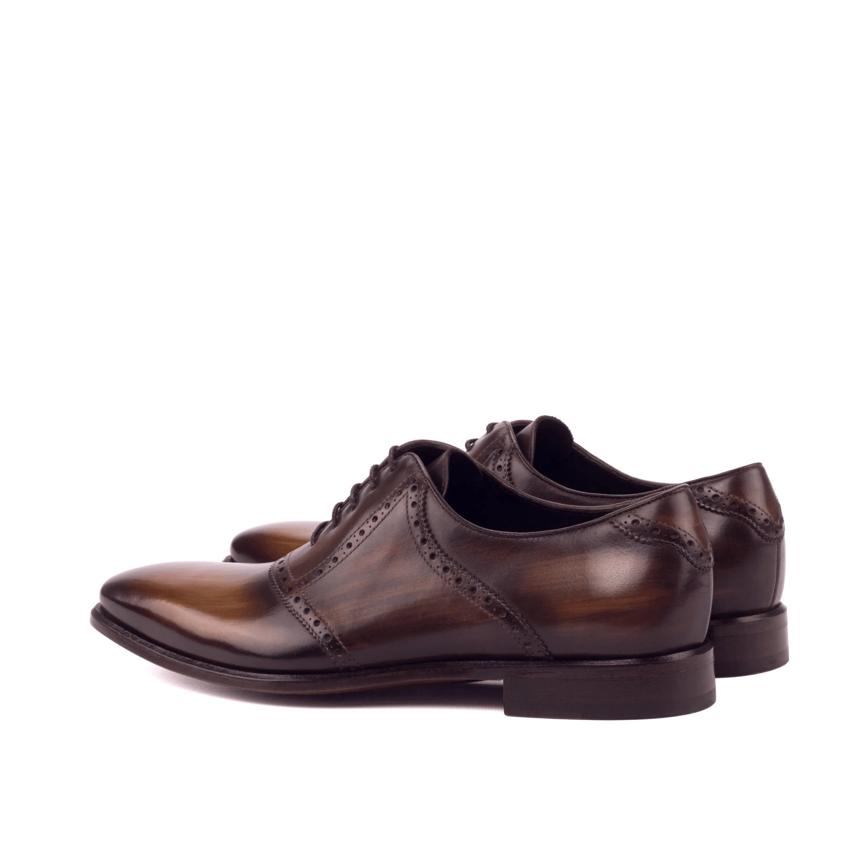 Brown leather dress shoes from Chhota Saddle Patina, featuring elegant crust patina finish