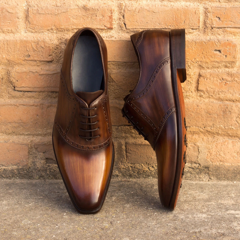 Pair of brown Crust Patina Chhota Saddle Patina shoes for elegant attire
