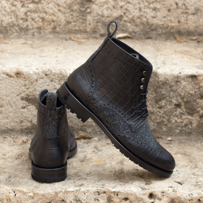 Black leather ankle boots from Claudia Ladies Military Brogue Boots II for style and comfort