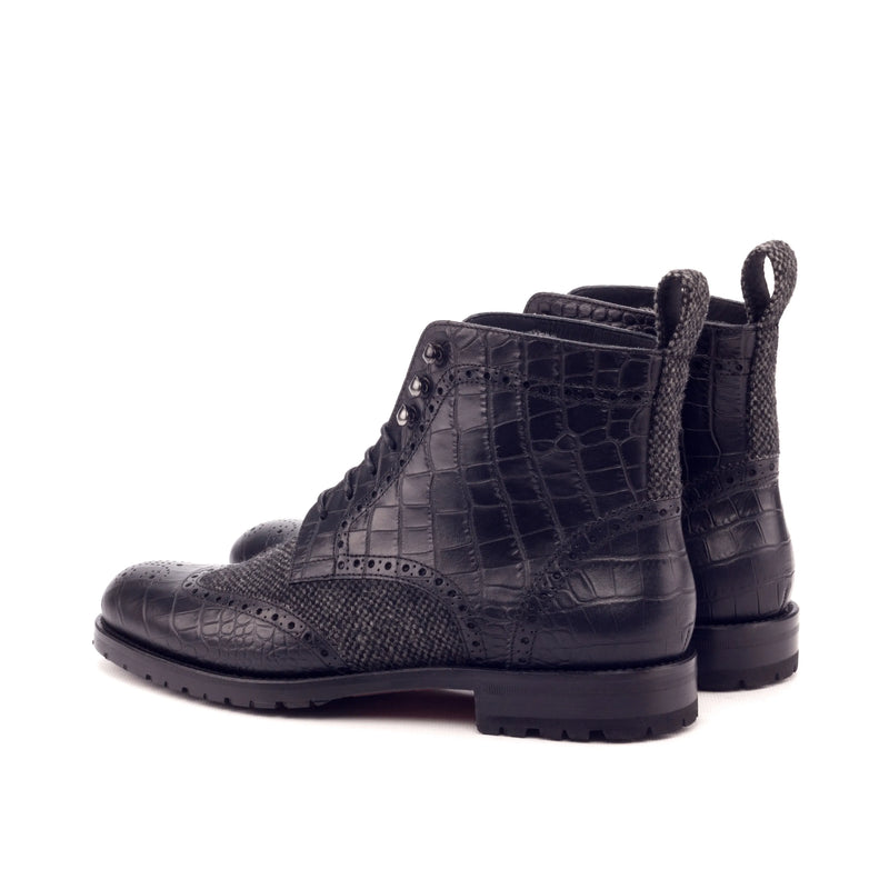 Black leather and fabric Claudia Ladies Military Brogue Boots II for stylish comfort