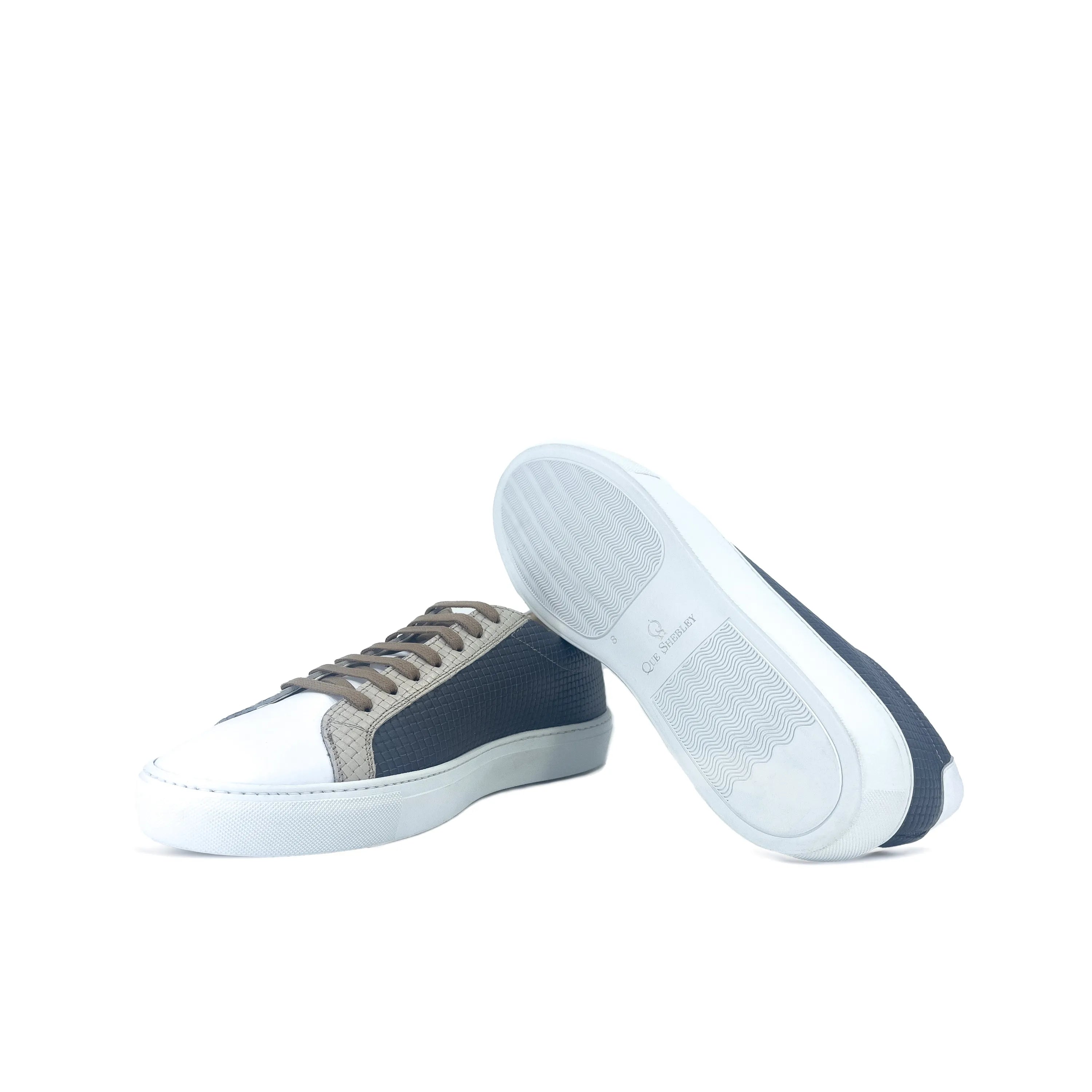 Two-tone leather sneakers showcasing Cloudy Low Kick design with braided leather accents