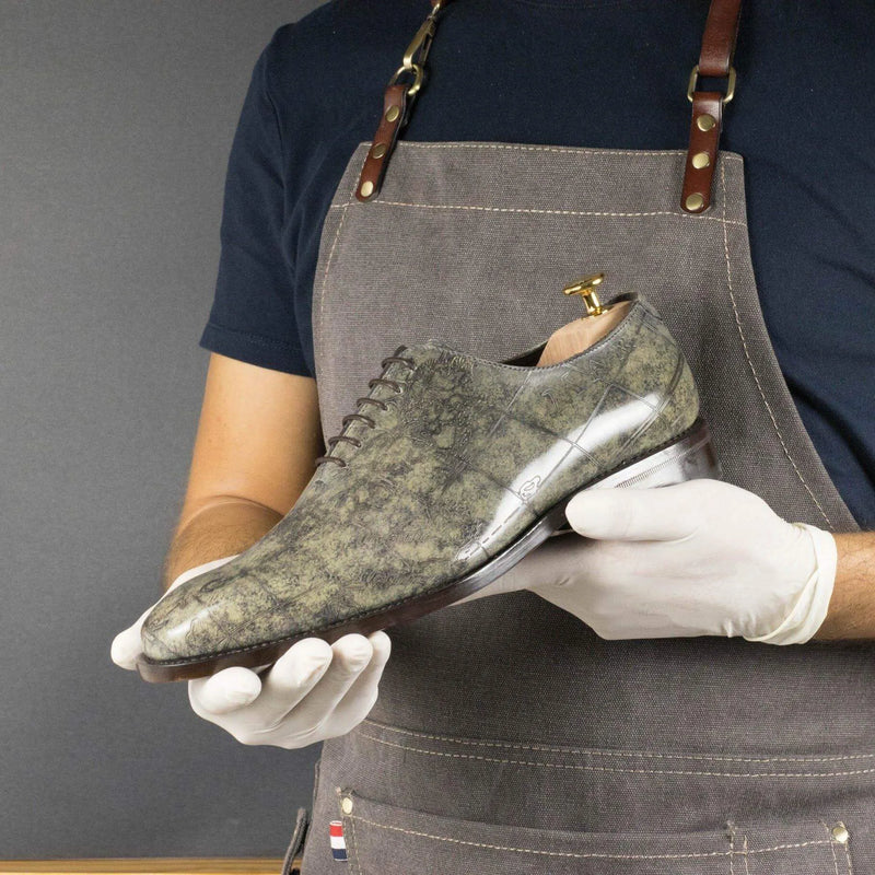 Gray patterned leather dress shoe from Coast Qtography Patina Wholecut collection