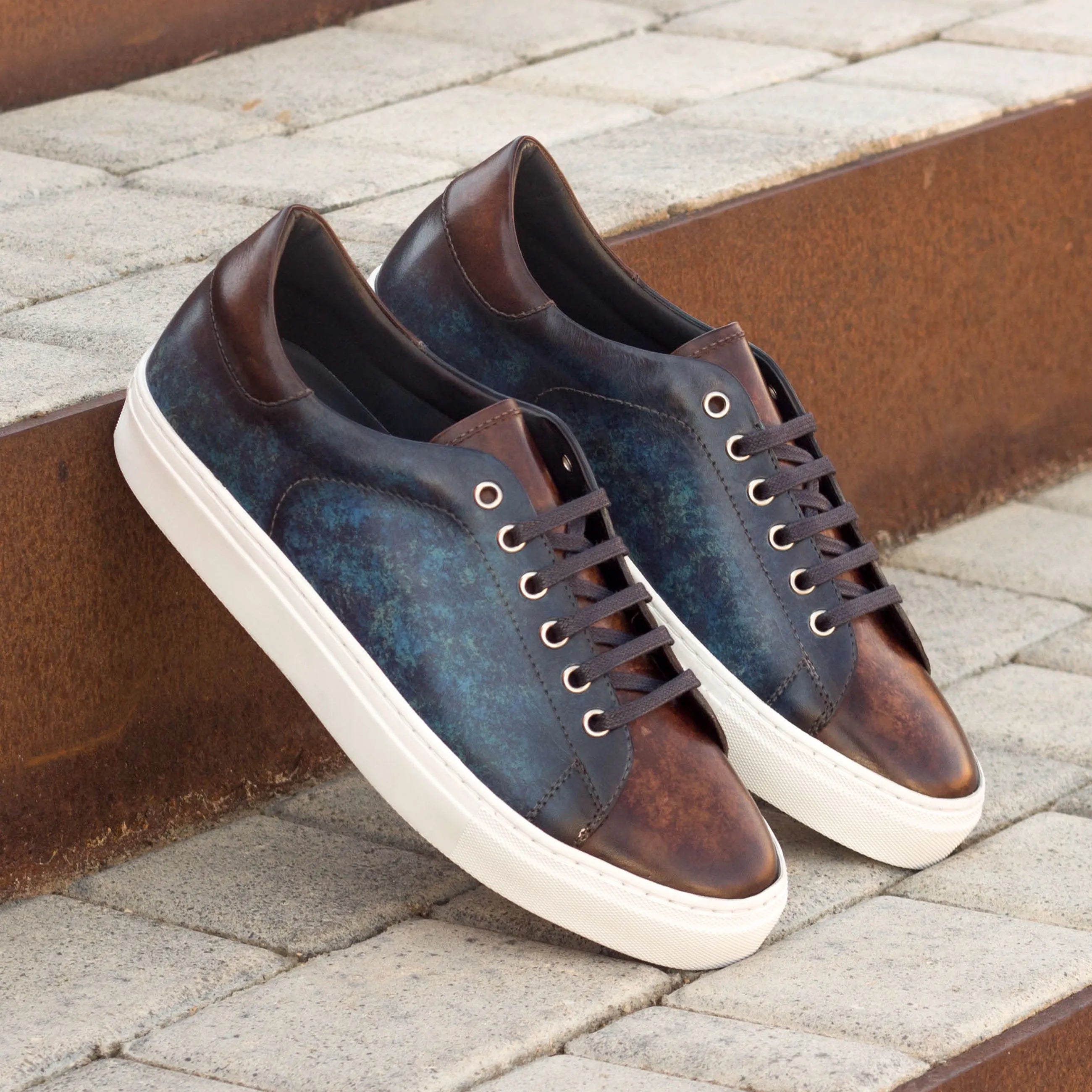 Leather Cyprian Trainer Patina Sneakers featuring stylish white soles for a modern look