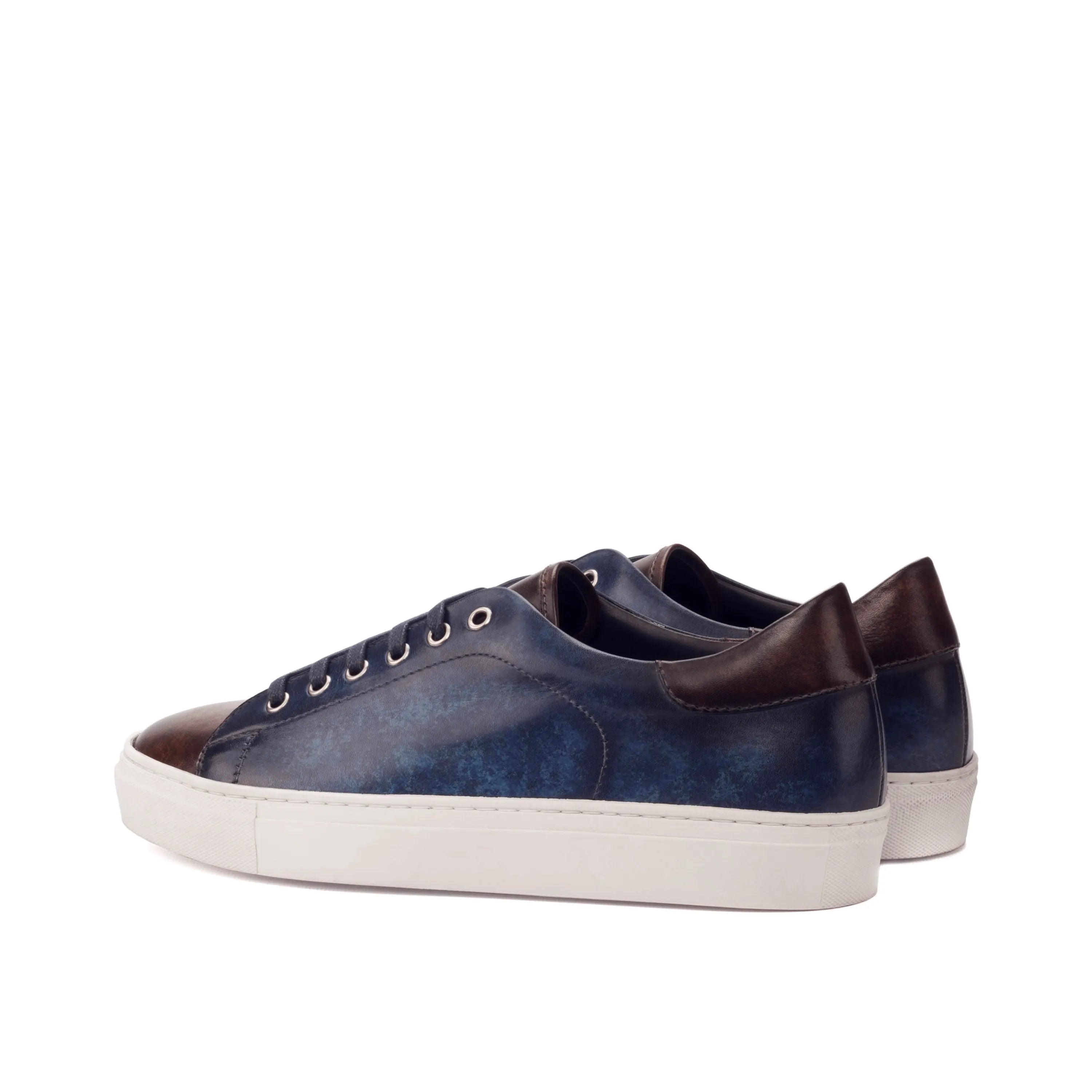 Blue and brown leather Cyprian Trainer Patina Sneakers II showcasing crust patina design