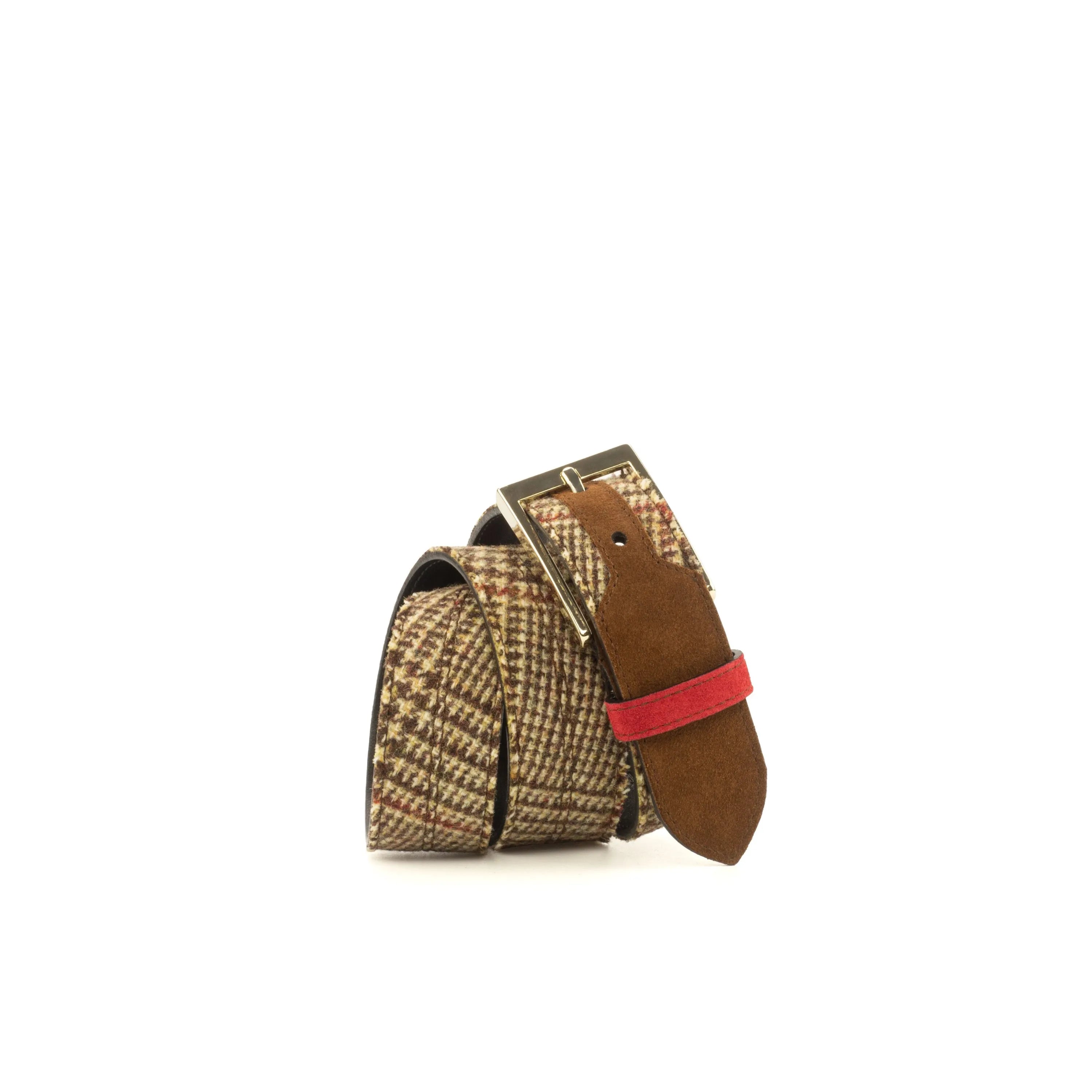 Brown plaid D90 Marseille Belt featuring stylish leather accents for a chic look