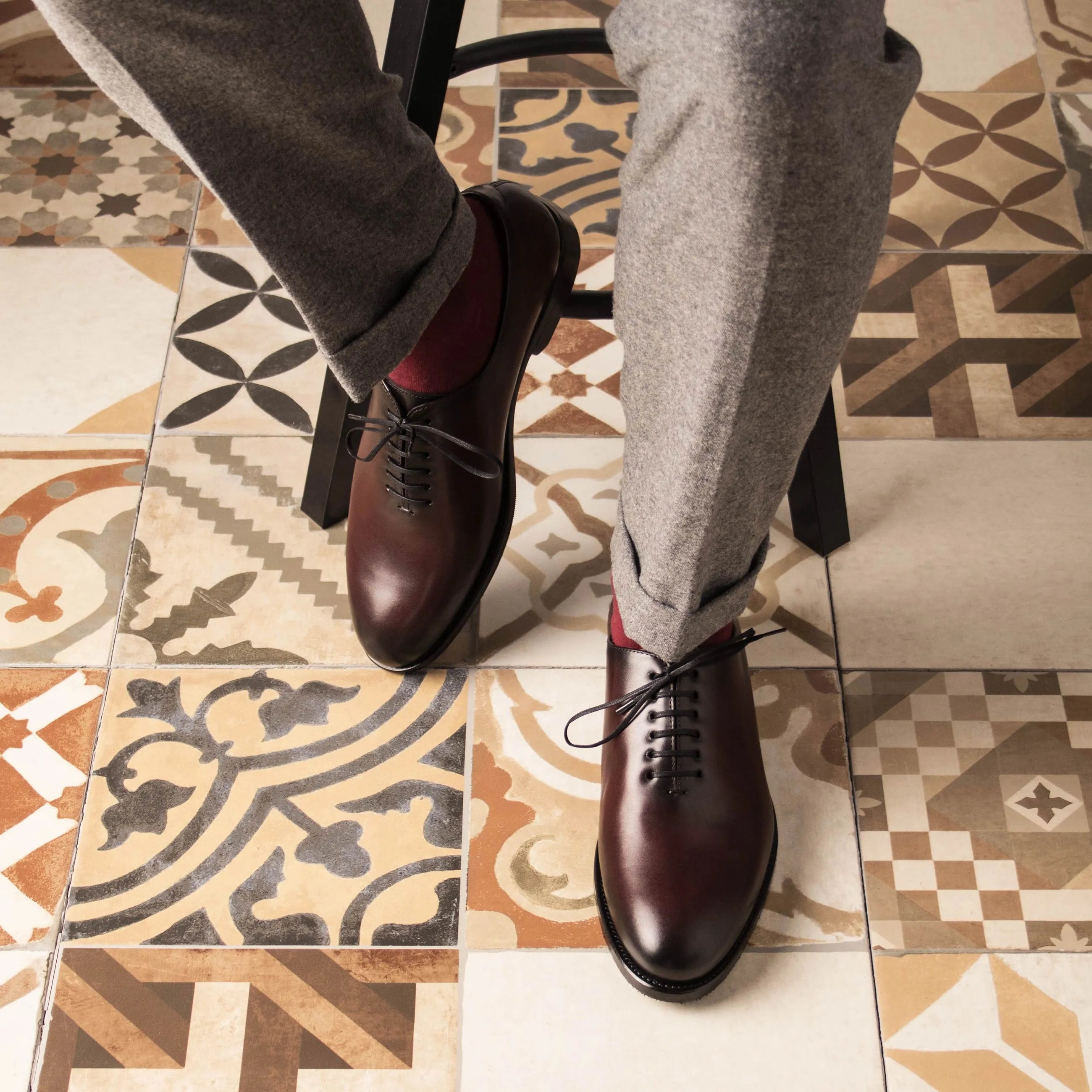 Burgundy leather Daniels Wholecut shoes showcasing elegant craftsmanship and style