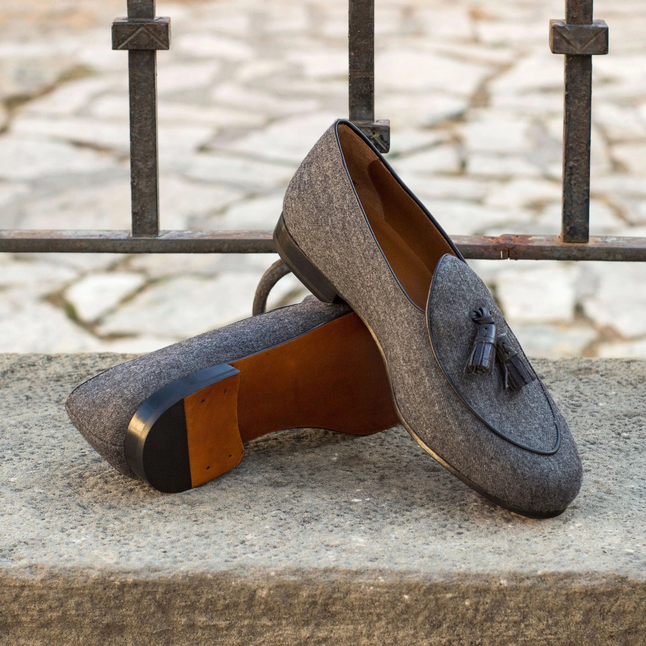 Gray Tassel Loafers for men, featured in the Daou Belgian Slipper II collection