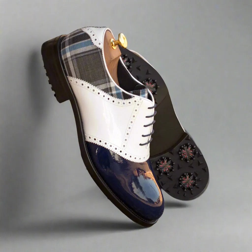 Tricolored Darius Saddle Golf Shoes featuring a stylish saddle golf design