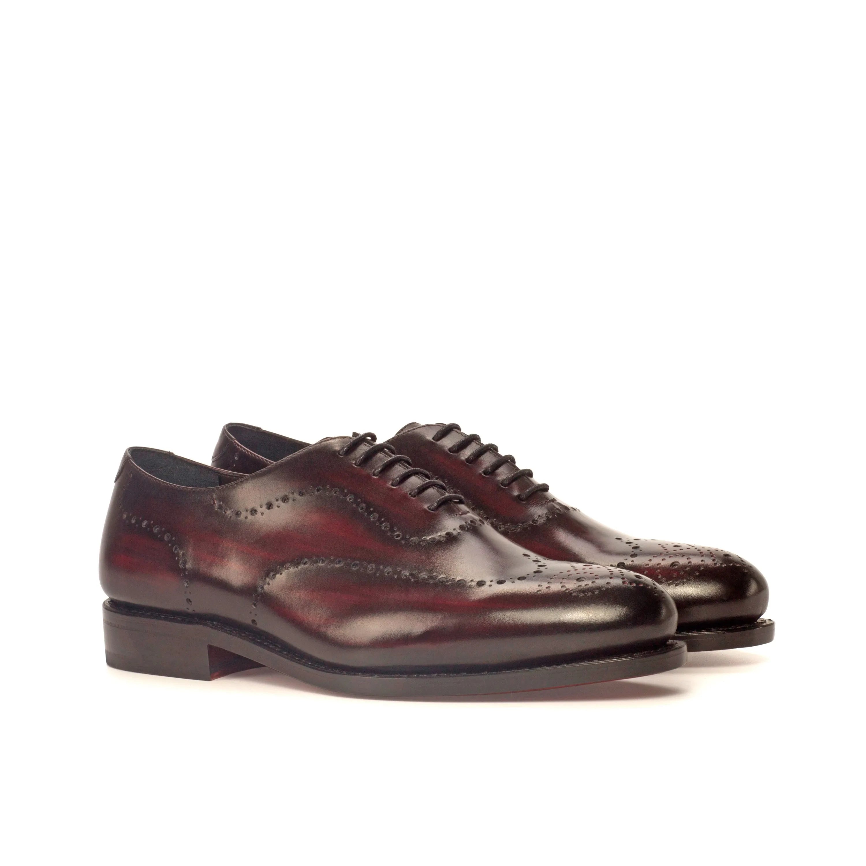 Burgundy leather wingtip dress shoes, Darud Whole Cut Patina, stylish patina wholecut footwear