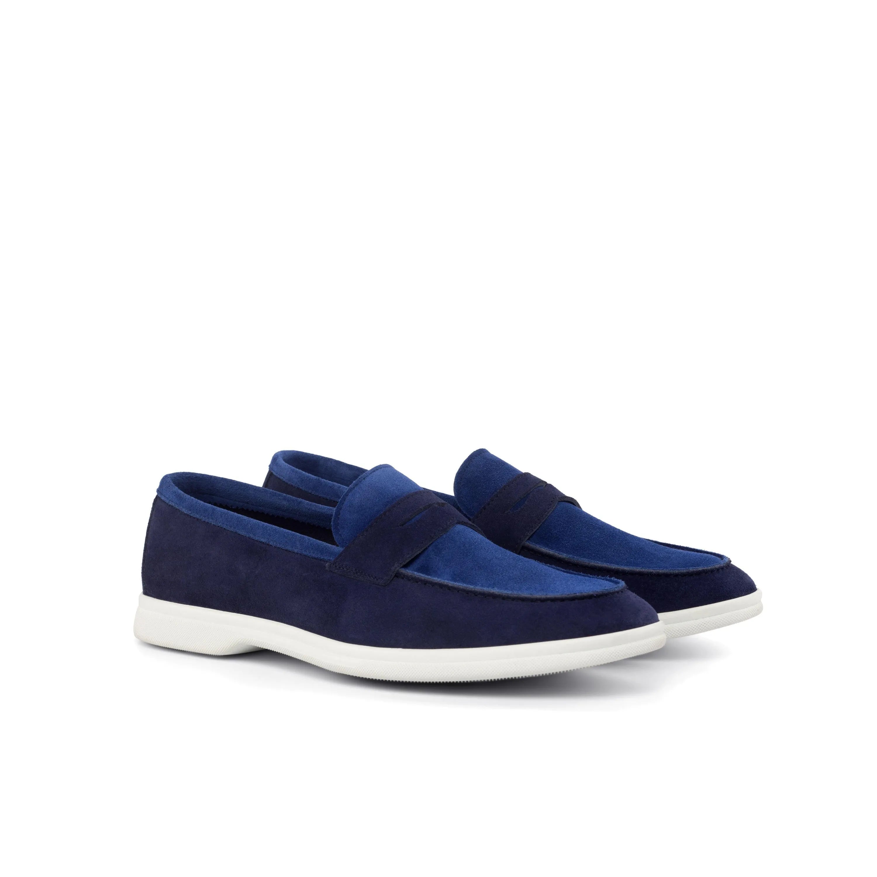 Pair of blue suede calf leather loafers from the Dave Moc Flex collection