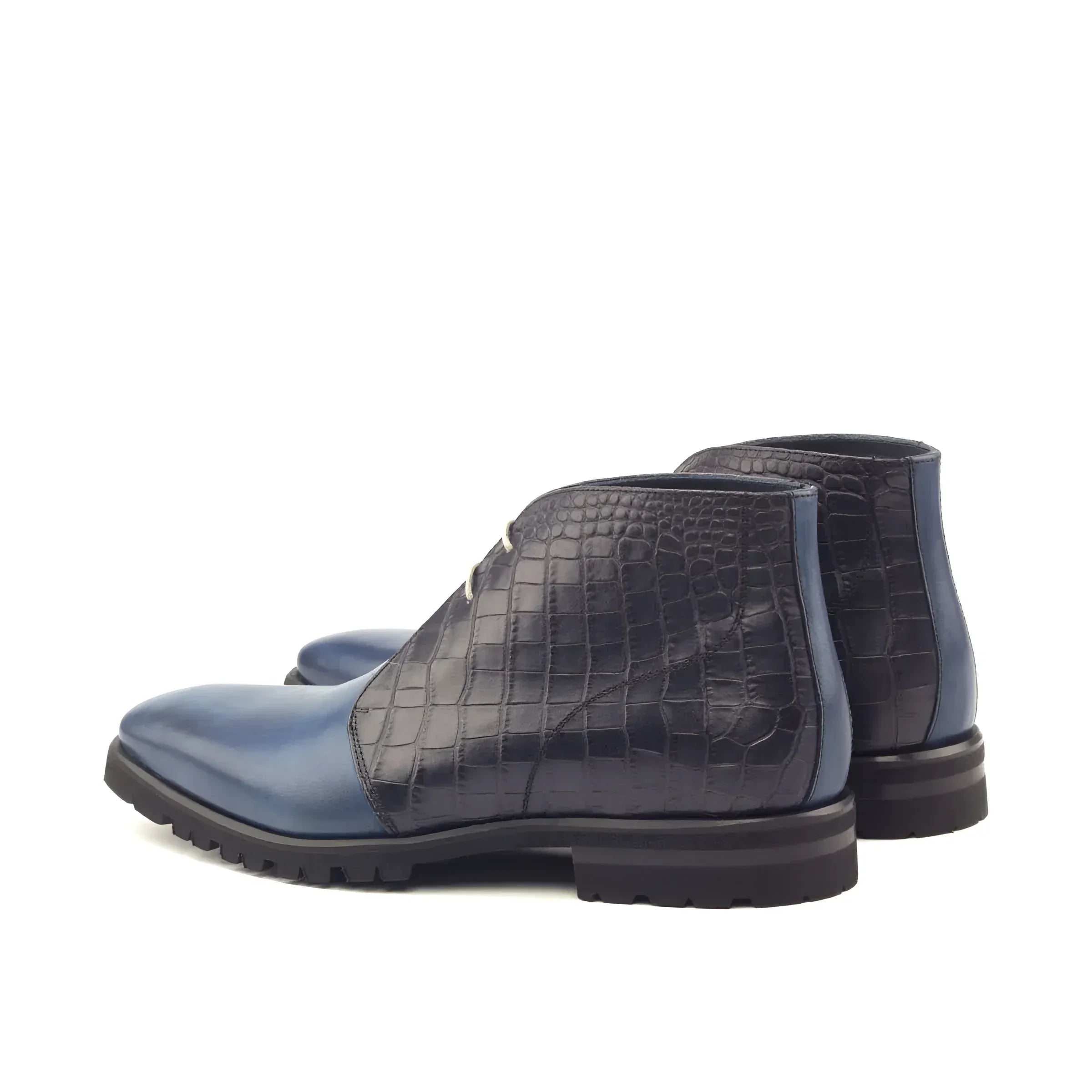 Two-toned leather ankle boots from David Monti Chukkas, showcasing elegant patina