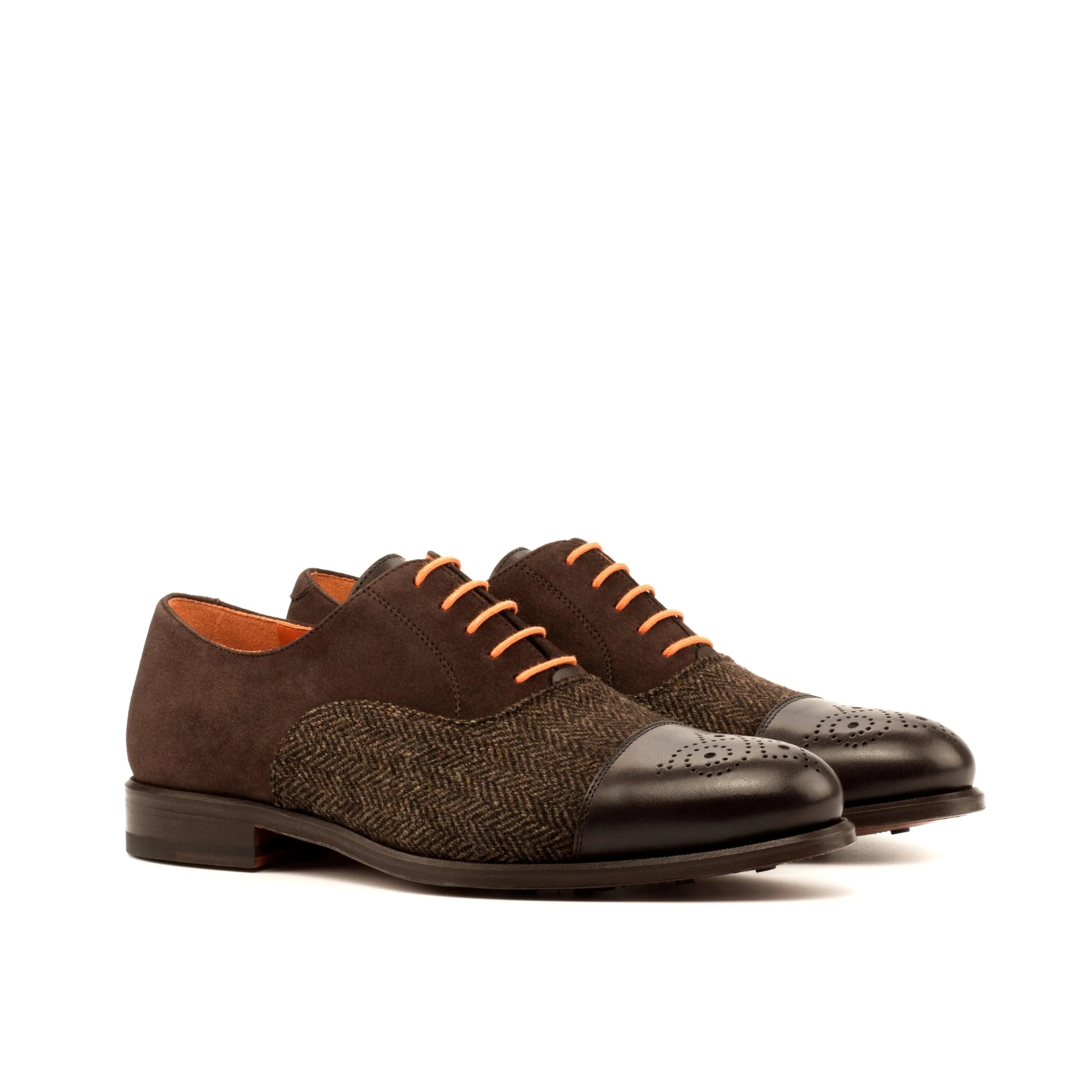 Brown leather and tweed Davids Oxford Shoes II showcasing classic Oxford style