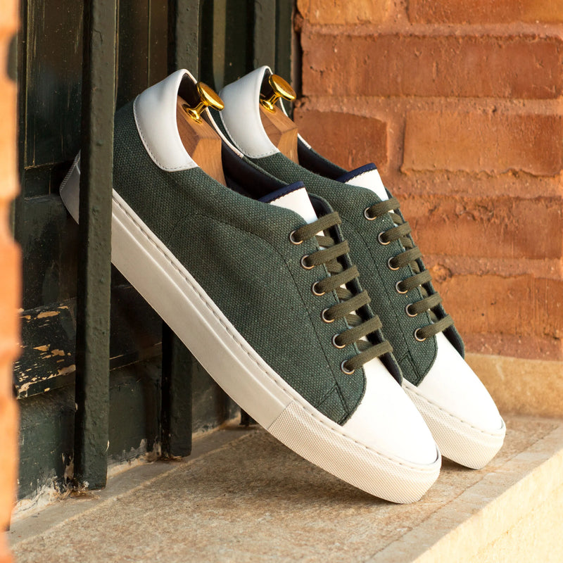 Green canvas Davit Trainer Sneaker II featuring a durable cupsole design and box calf accents
