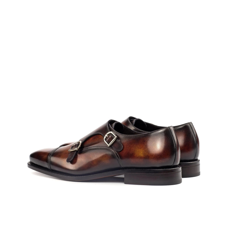 Brown leather Deen Double Monk Patina Shoes II featuring a chisel toe design