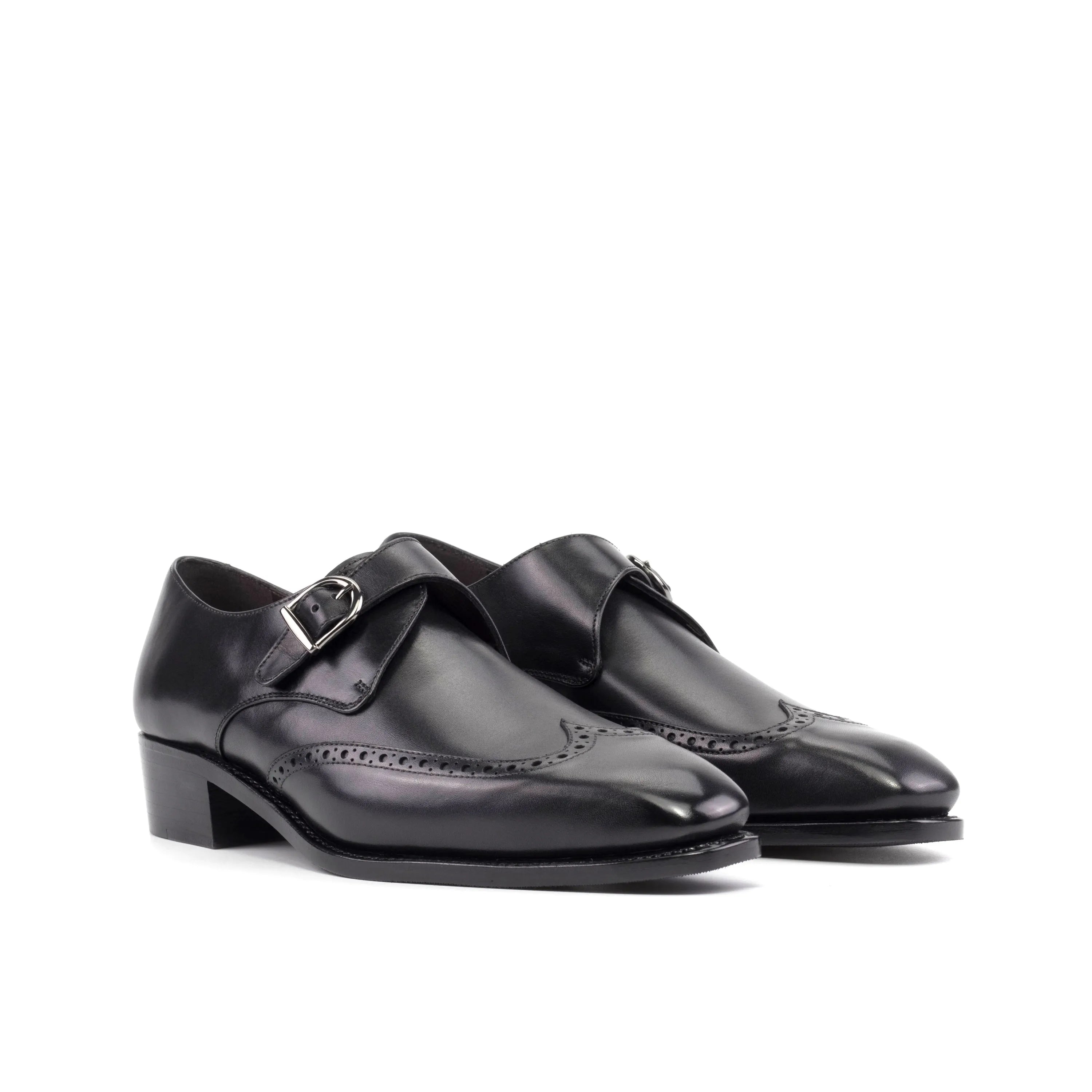 Black leather monk strap shoes, Deluca Single Monk, ideal for fast lane style in business days