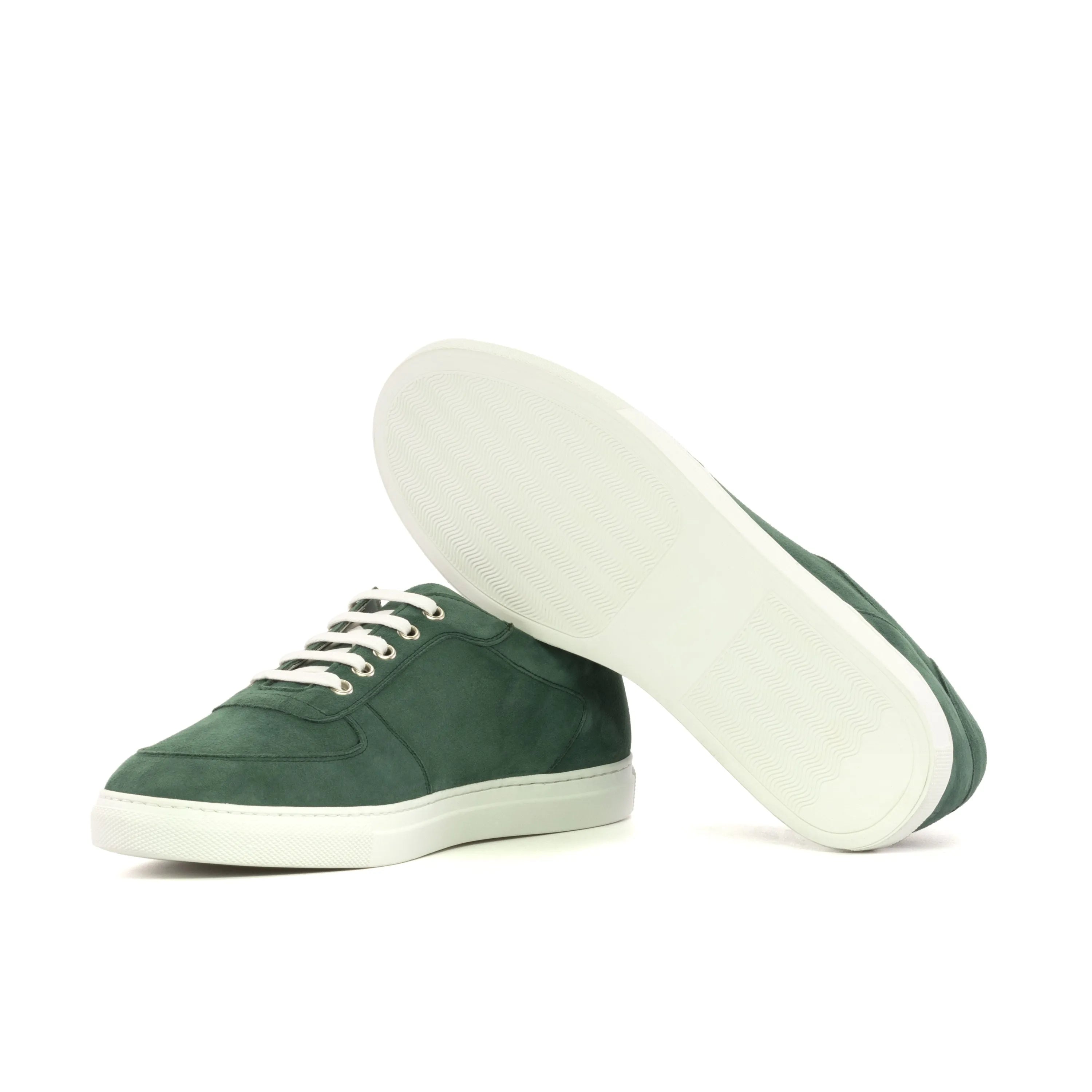 Green suede Demion Low Top Sneakers with white soles, ideal luxury bespoke shoes for men