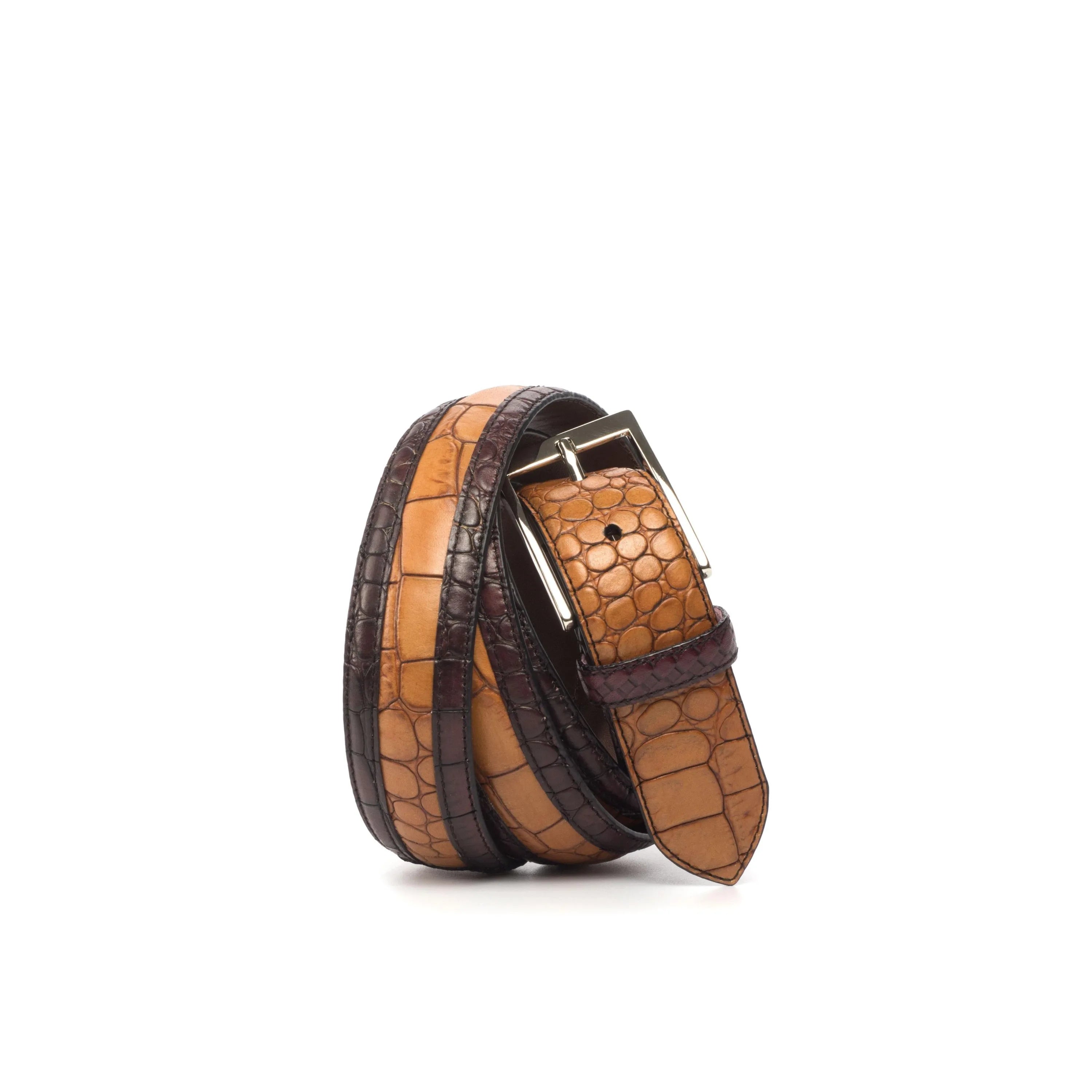 Brown and tan crocodile-patterned leather Deon Croc Venice Belt for stylish accessories
