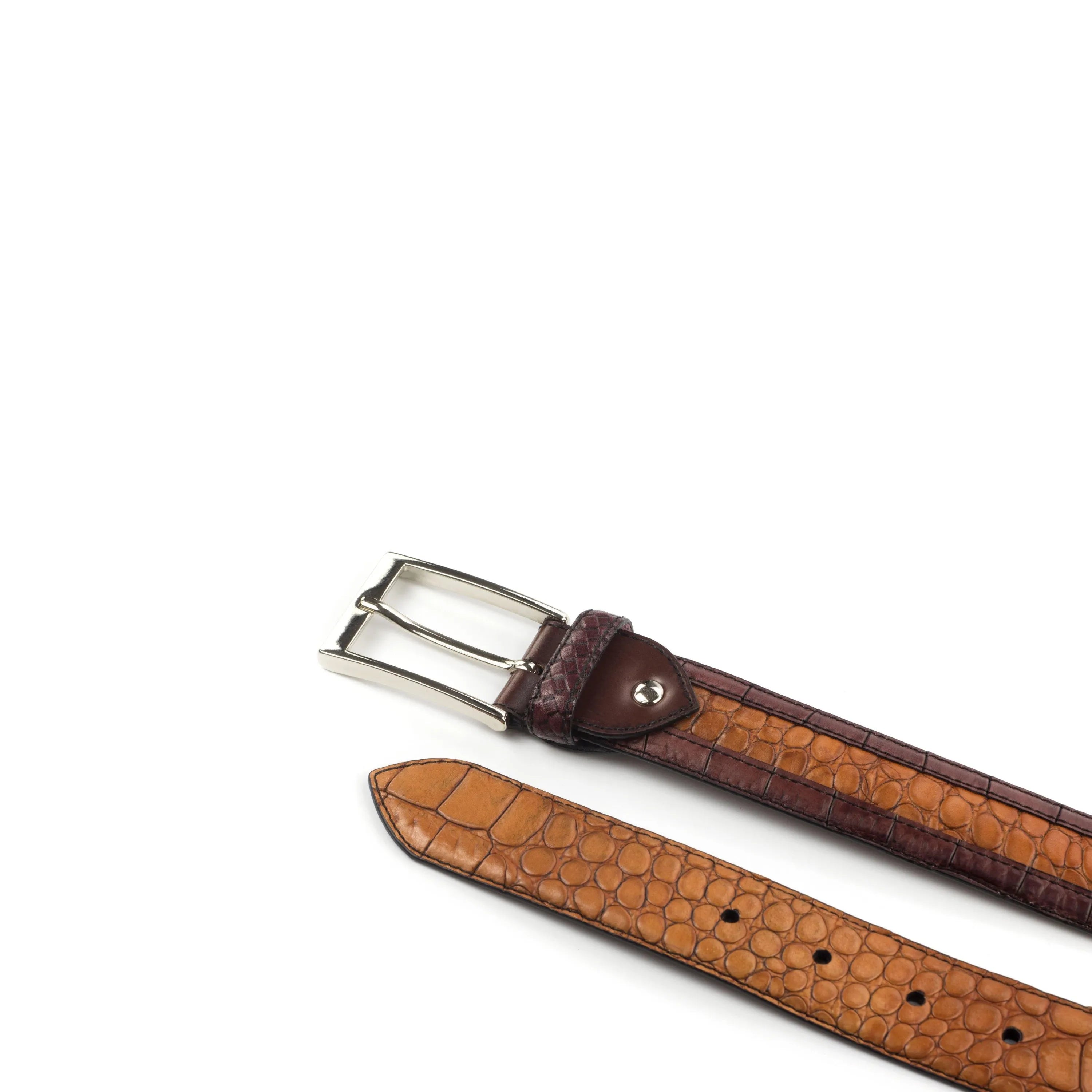 Two-toned leather Deon Croc Venice Belt with elegant silver buckle for stylish outfits