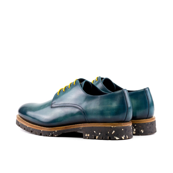 Green Bristol Patina Derby shoes in calf leather with yellow laces