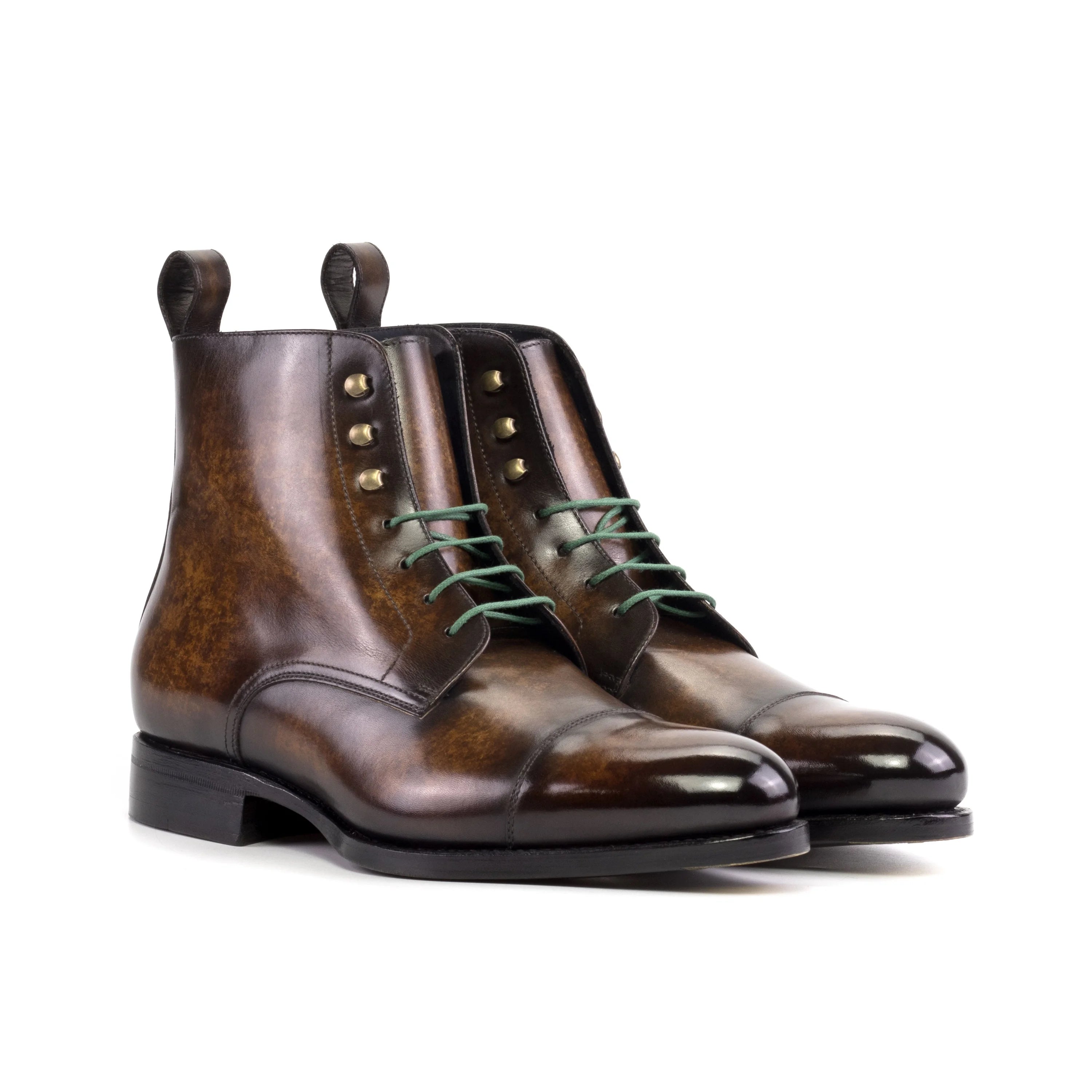 Dimitraios Patina Jumper Boots II with brown leather and green laces