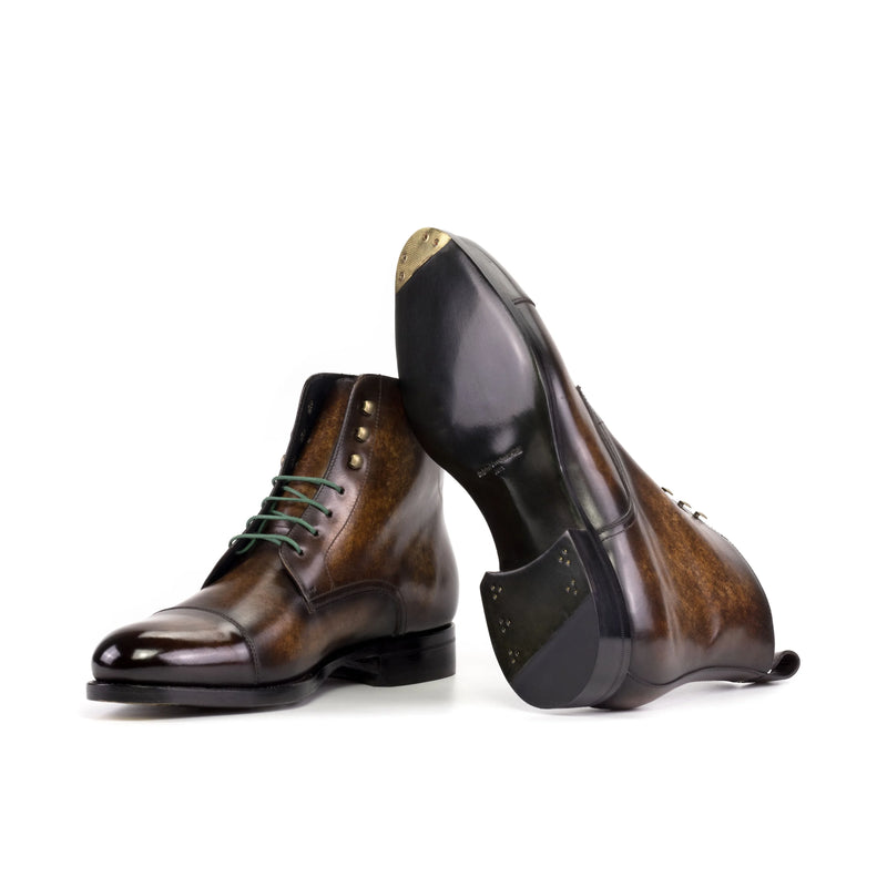 Brown calf leather Dimitraios Patina Jumper Boots with lace-up cap toe