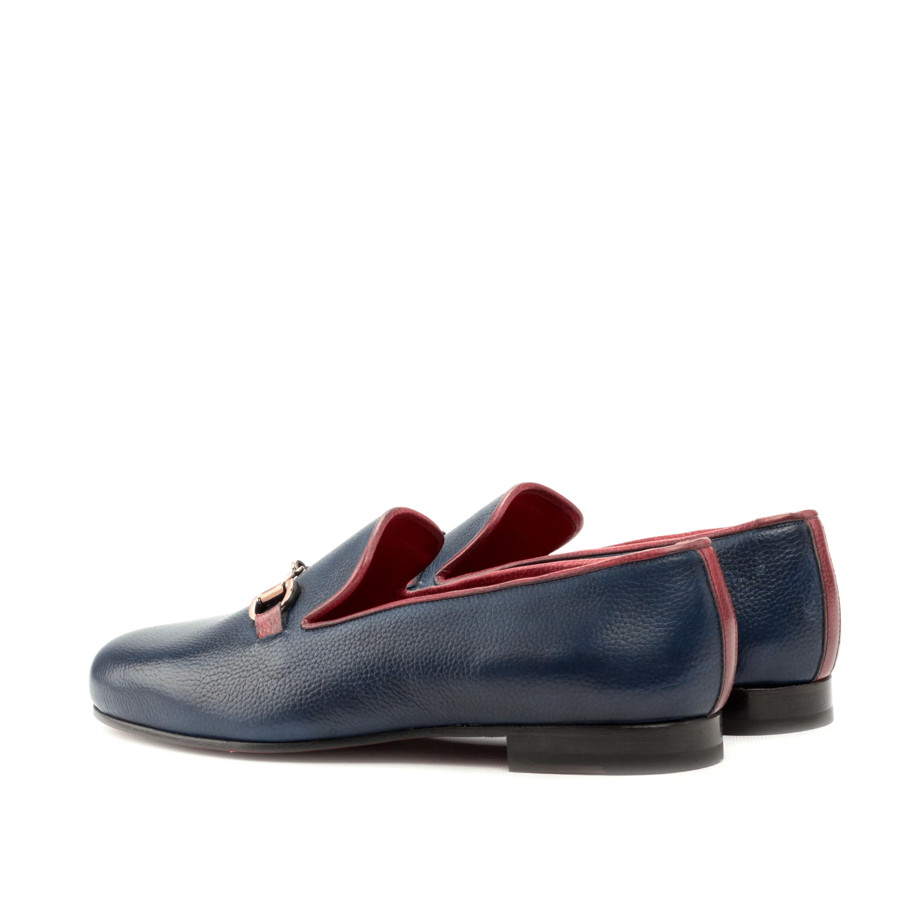 Blue leather Dios Wellington Slipon loafers featuring stylish red trim