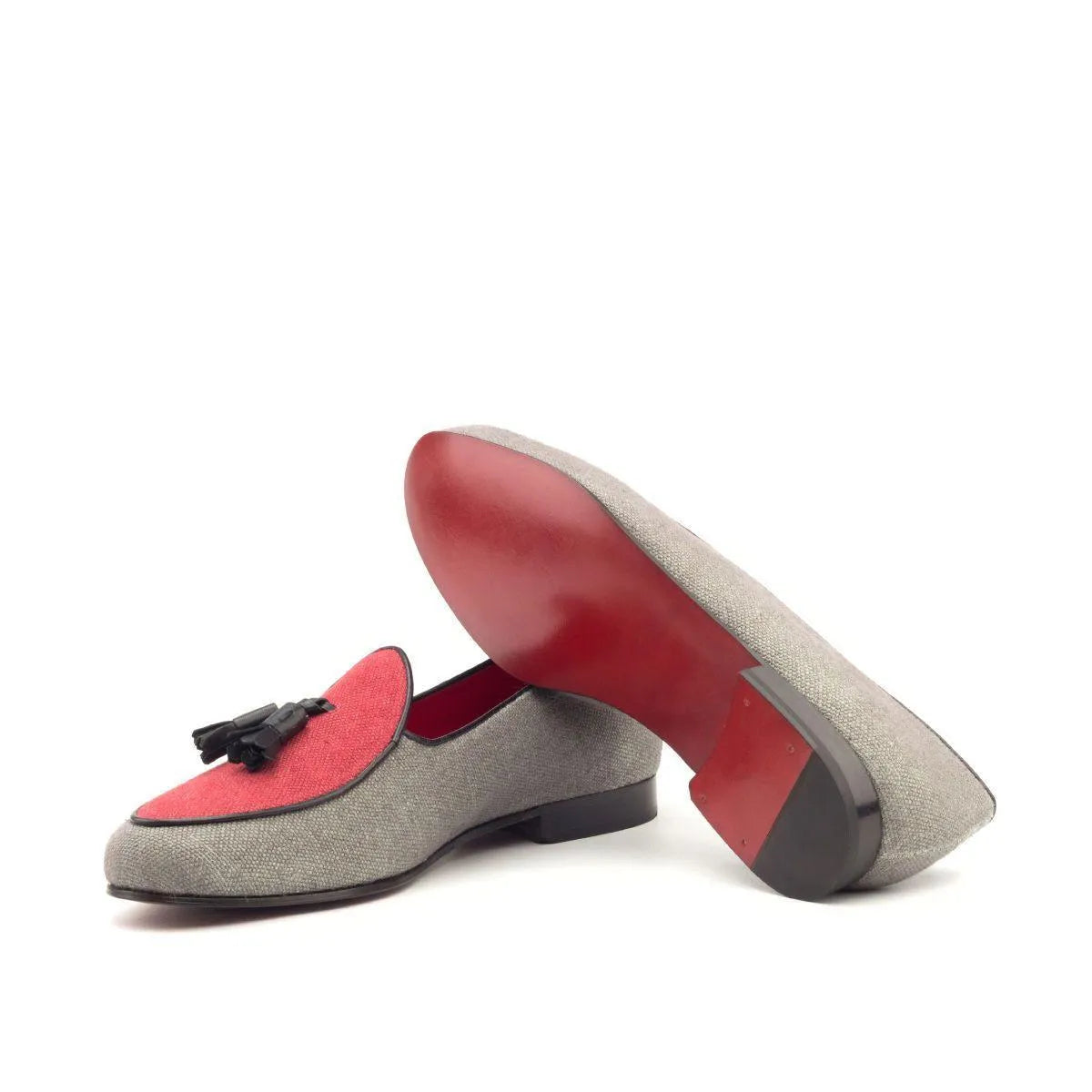Gray and red tassel loafers, showcasing the Dirko Belgian Slipper II style