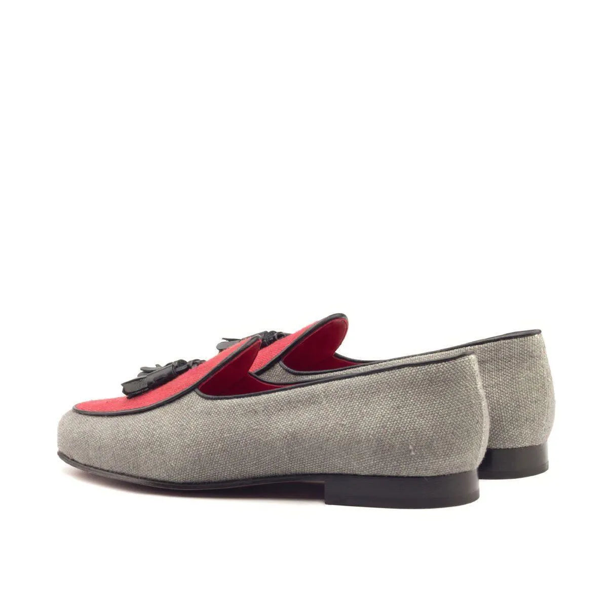 Gray and red tassel loafers, showcasing the Dirko Belgian Slipper II design