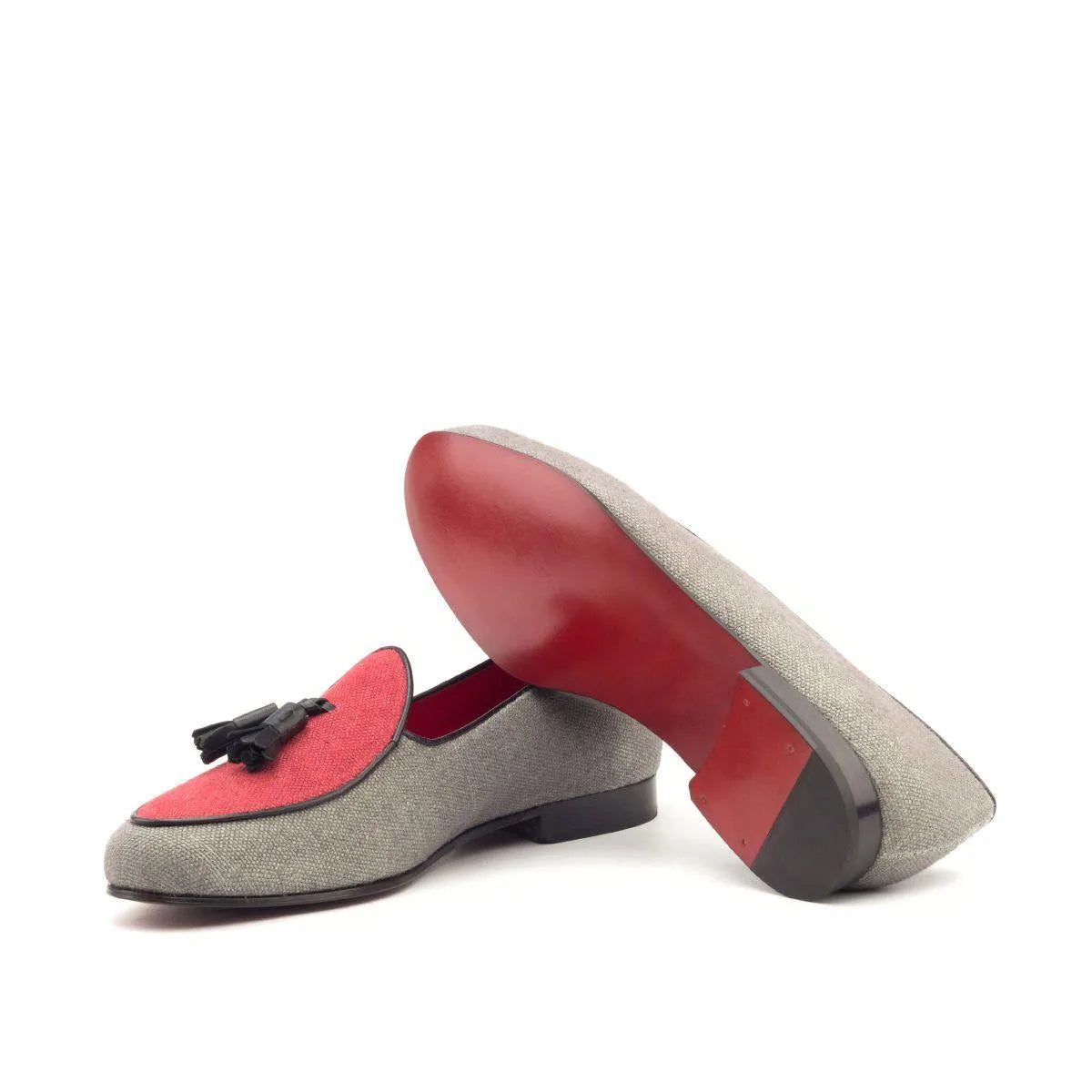 Gray and red tassel loafers styled as Dirko Belgian Slipper for sophisticated footwear
