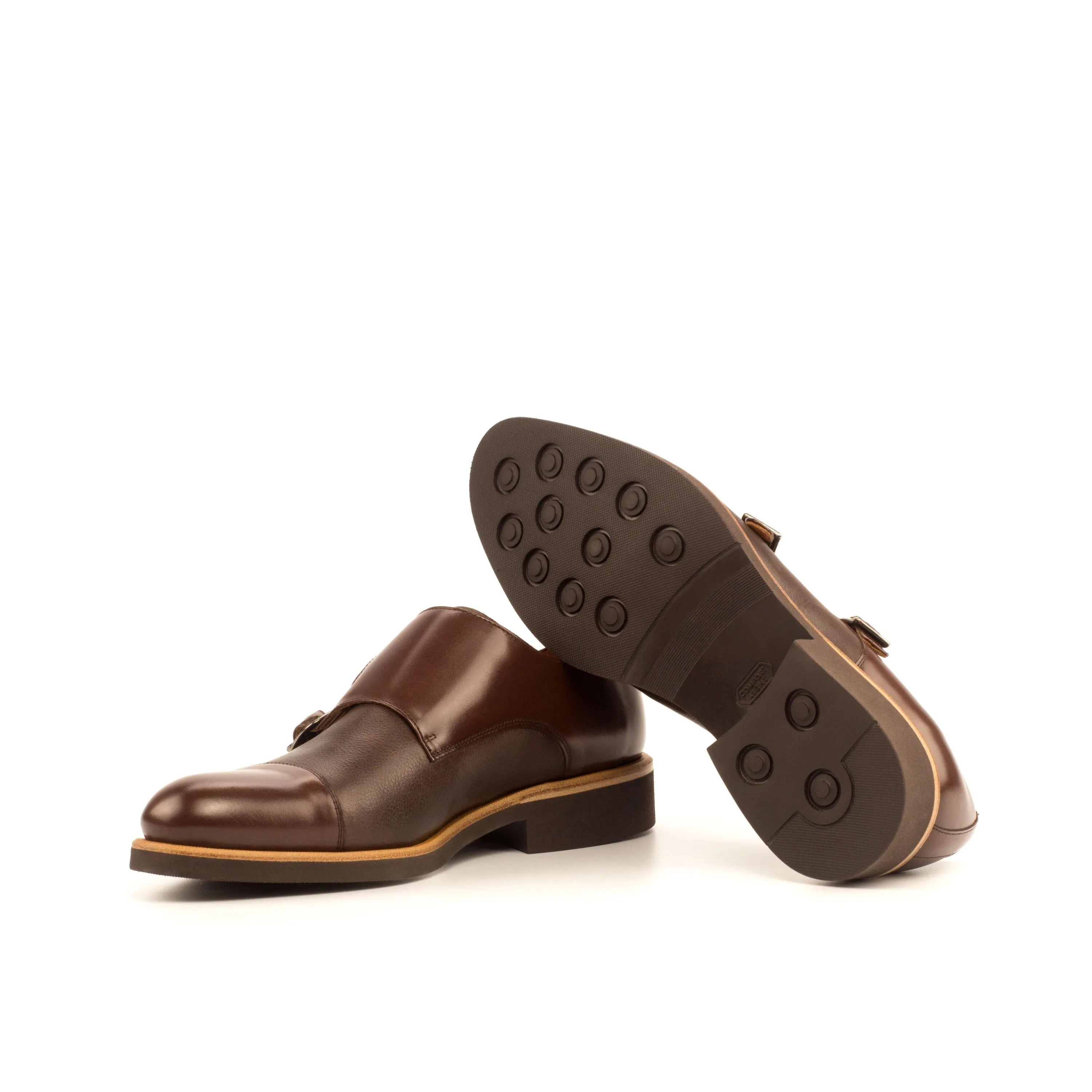 Pair of DMC Double Monk II brown leather double monk strap shoes with rounded toe