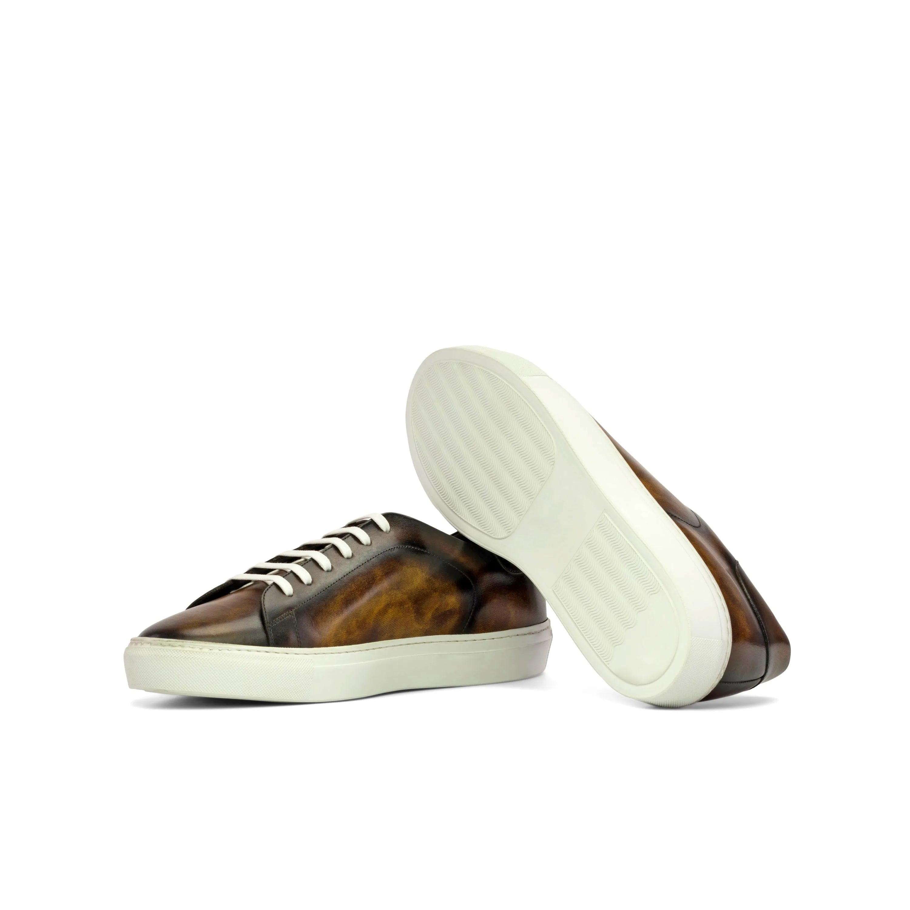 Brown leather Dom Trainer Patina Sneakers featuring a stylish cupsole design