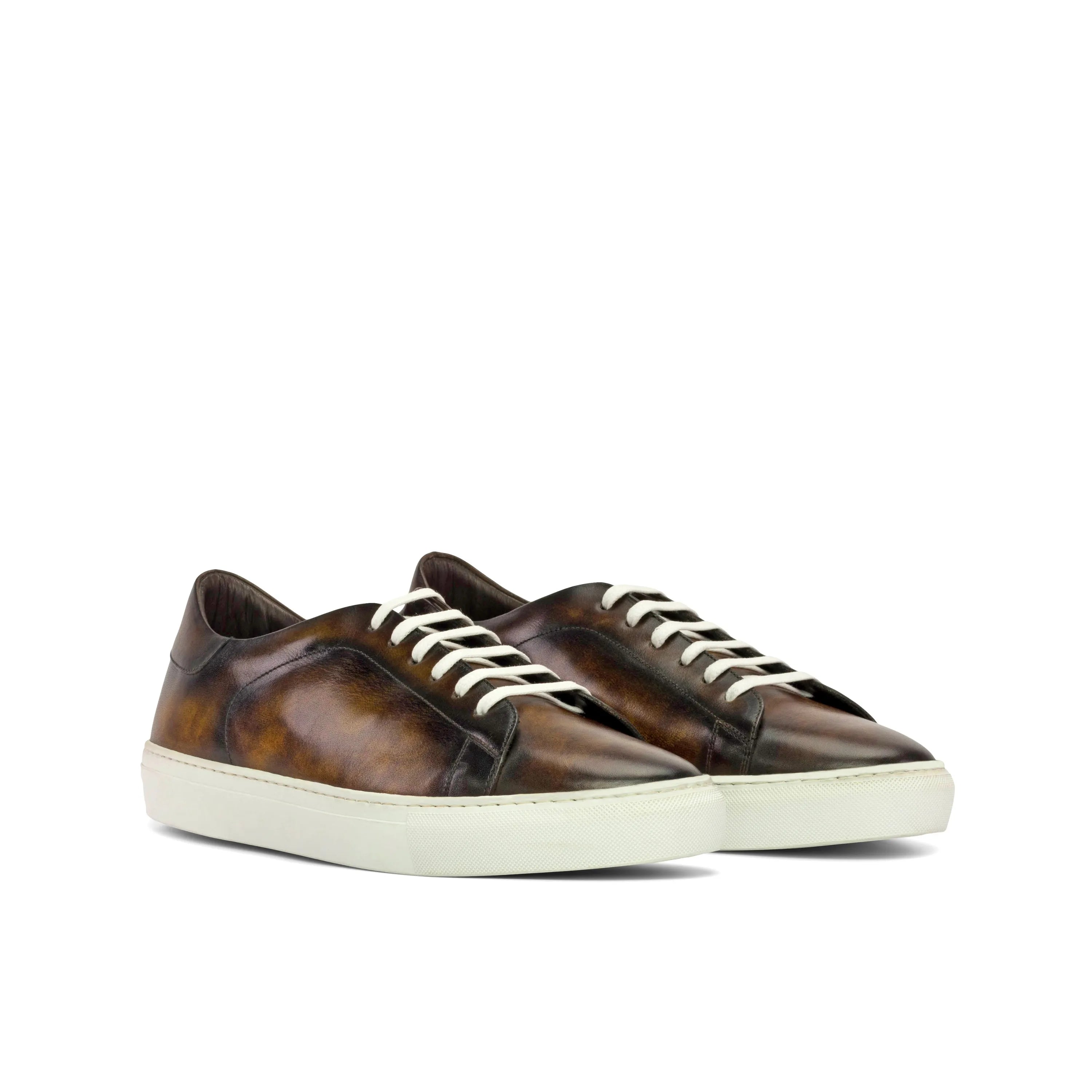 Brown leather Dom Trainer Patina Sneakers with white laces and cupsole design