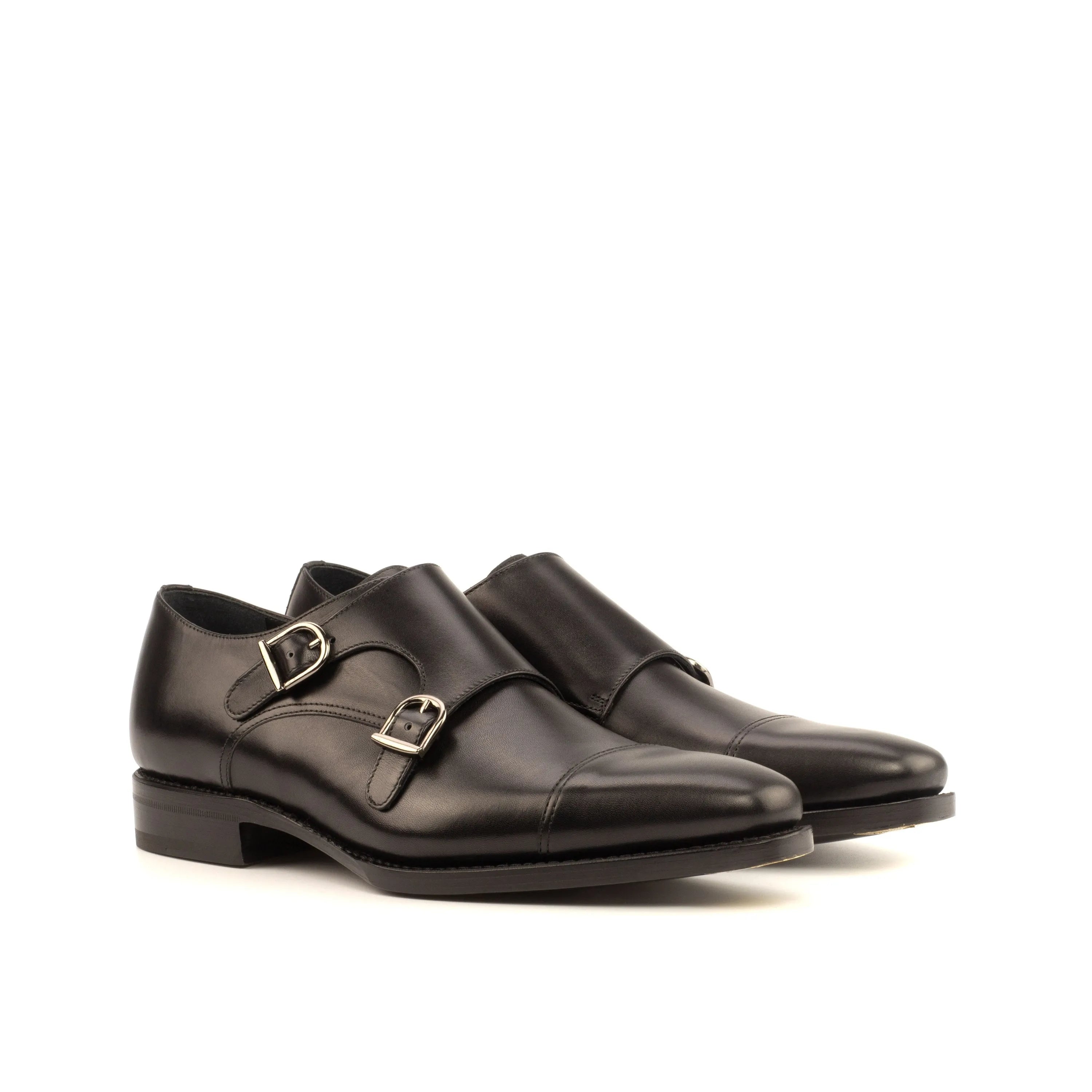 Pair of black leather Dominto Double Monk strap shoes for stylish elegance