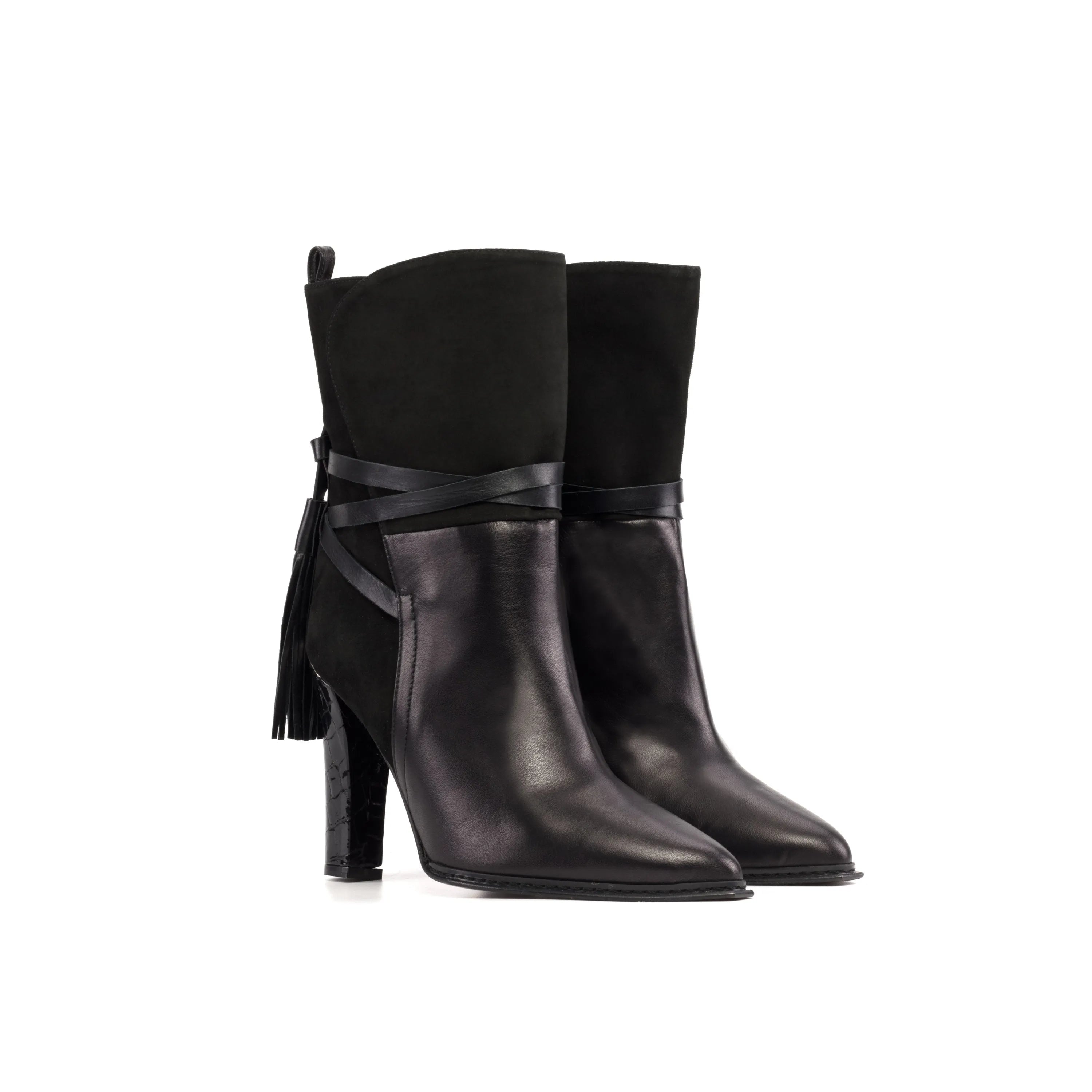 Black leather heeled ankle boots from Donna Lyon High Heel Booties II collection